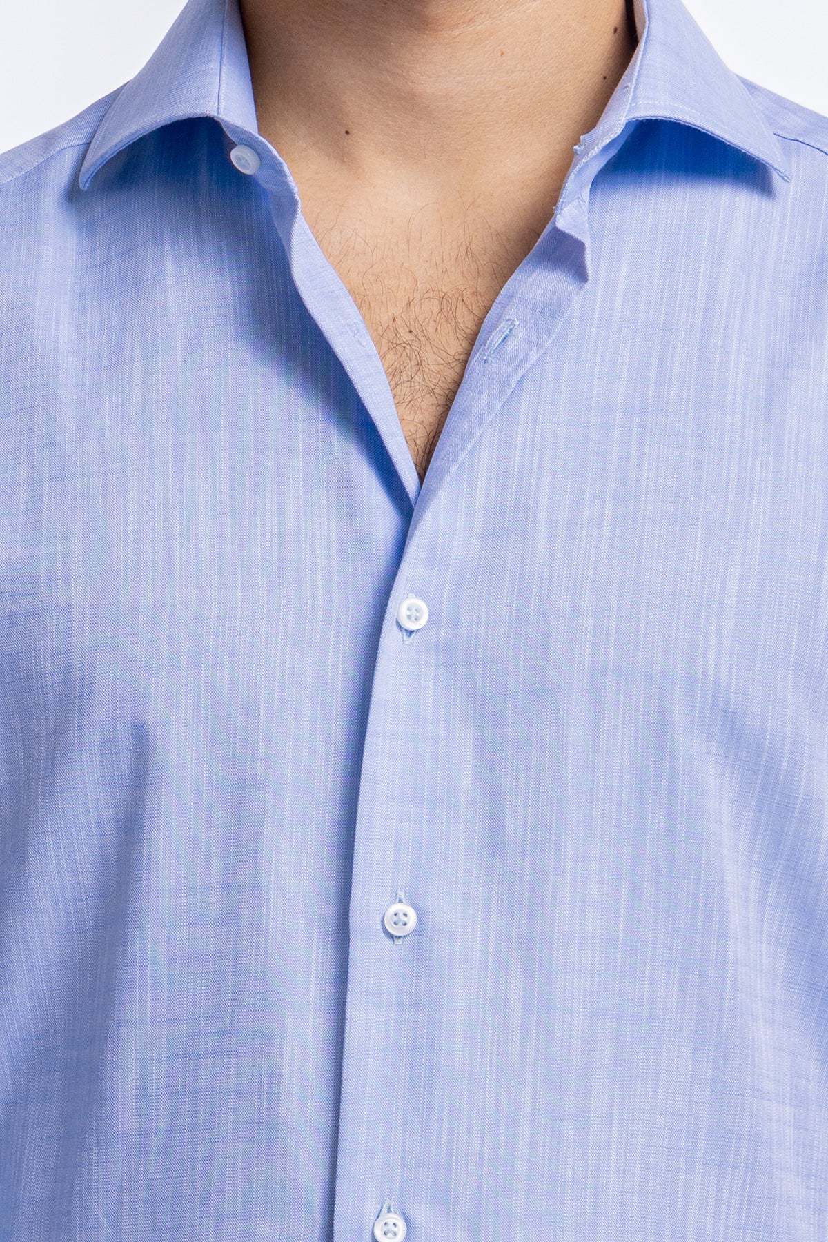 Camicia Uomo celeste melange slim Fit 100% cotone collo semi francese mileta Tessuti