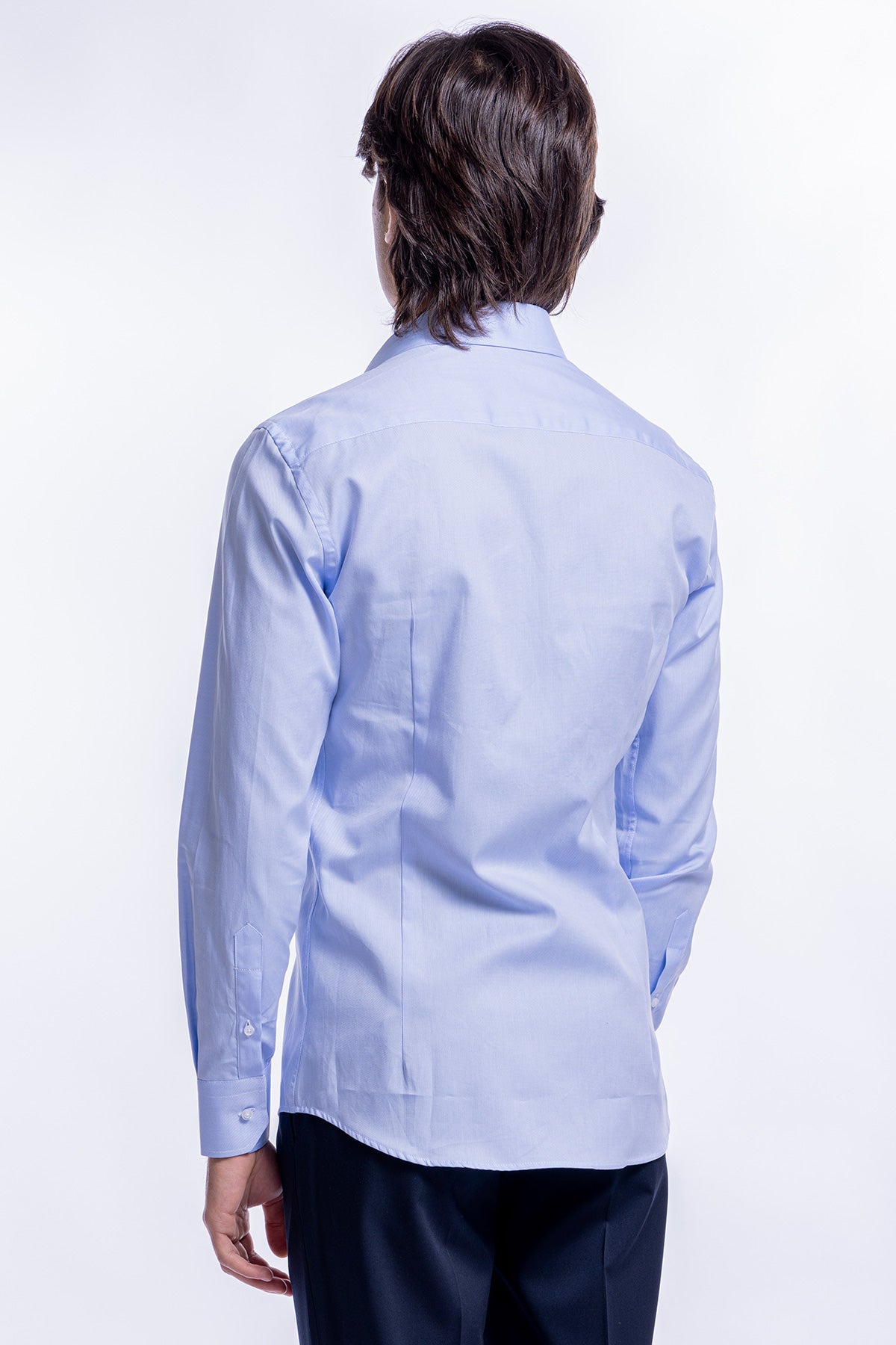 Camicia Uomo celeste nido d'ape slim Fit 100% cotone collo semi francese mileta Tessuti
