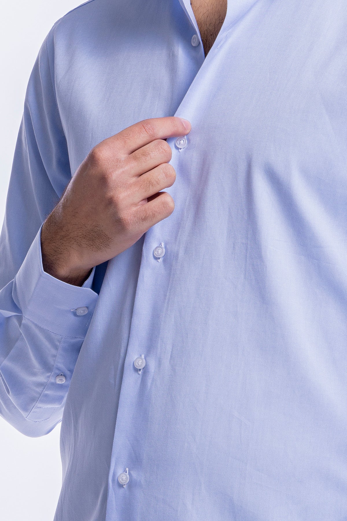 Camicia Uomo celeste nido d'ape slim Fit 100% cotone collo semi francese mileta Tessuti