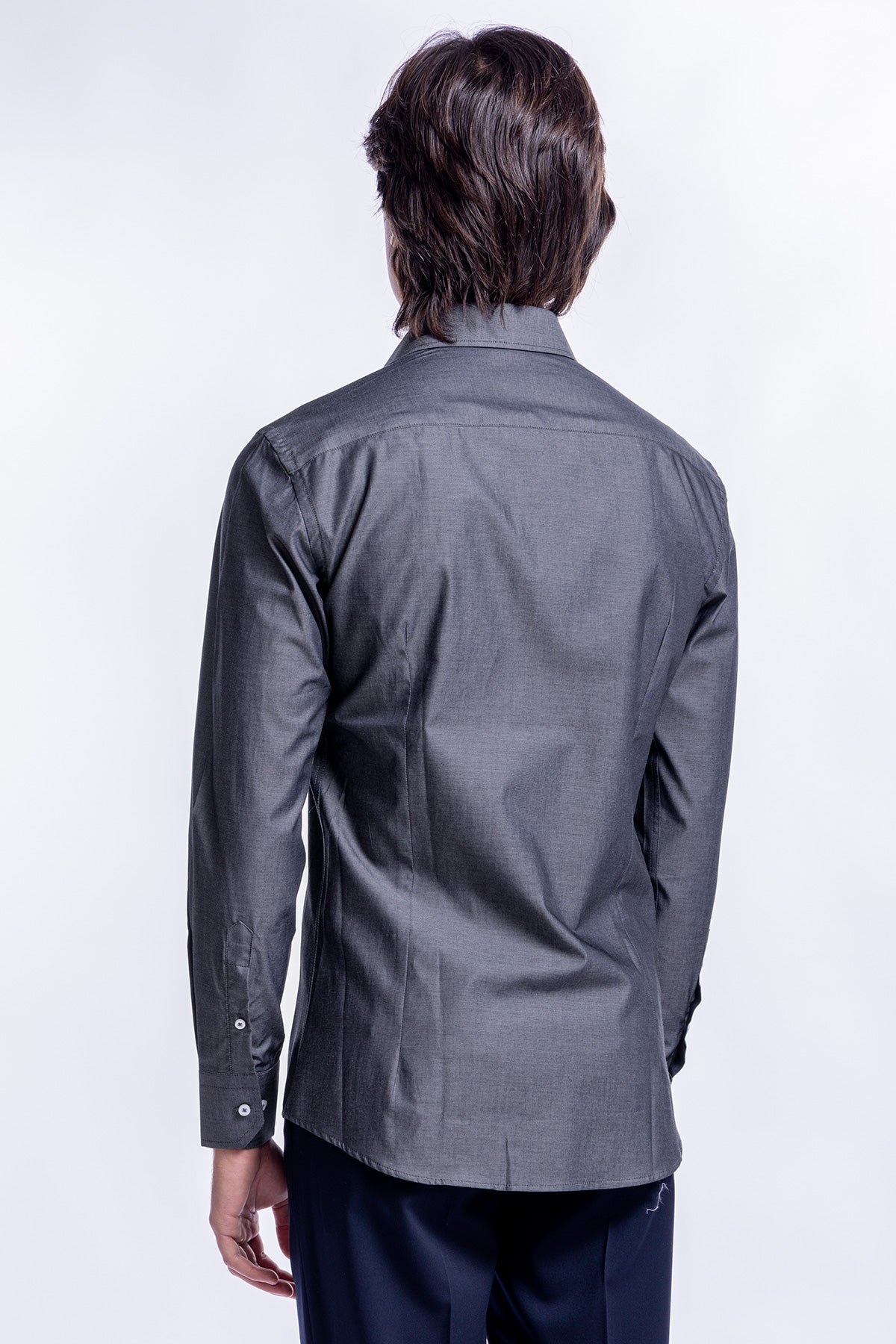 Camicia Uomo denim grigio scuro slim fit in cotone 100% Collo semi francese