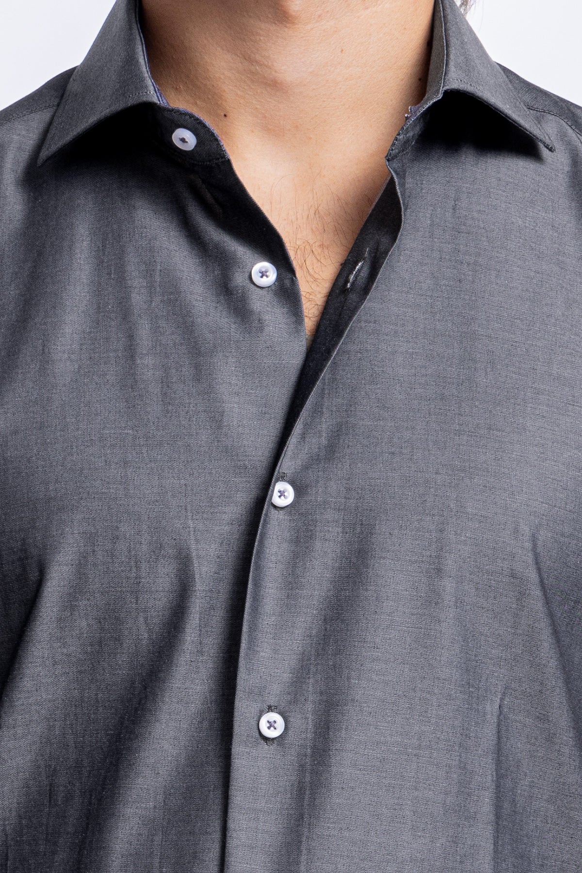 Camicia Uomo denim grigio scuro slim fit in cotone 100% Collo semi francese