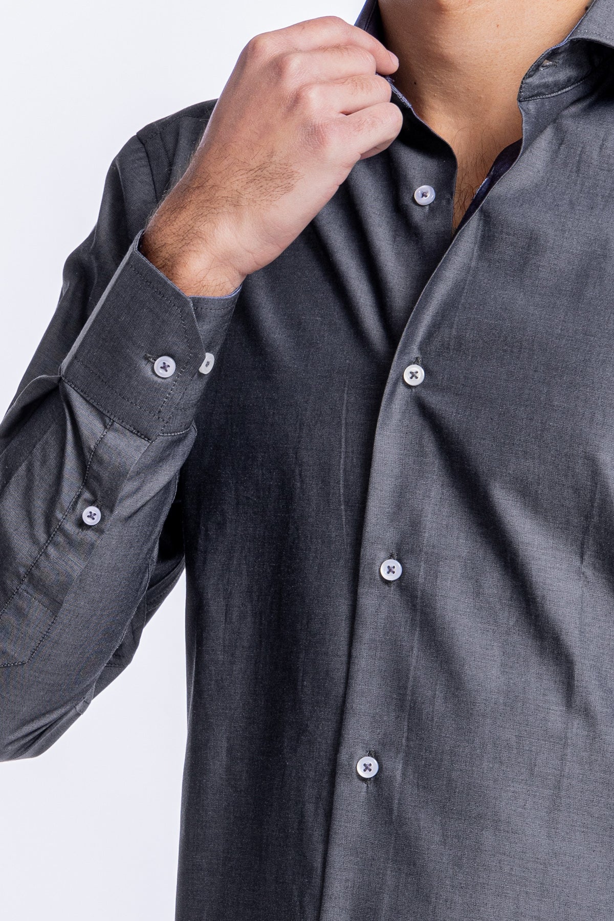 Camicia Uomo denim grigio scuro slim fit in cotone 100% Collo semi francese