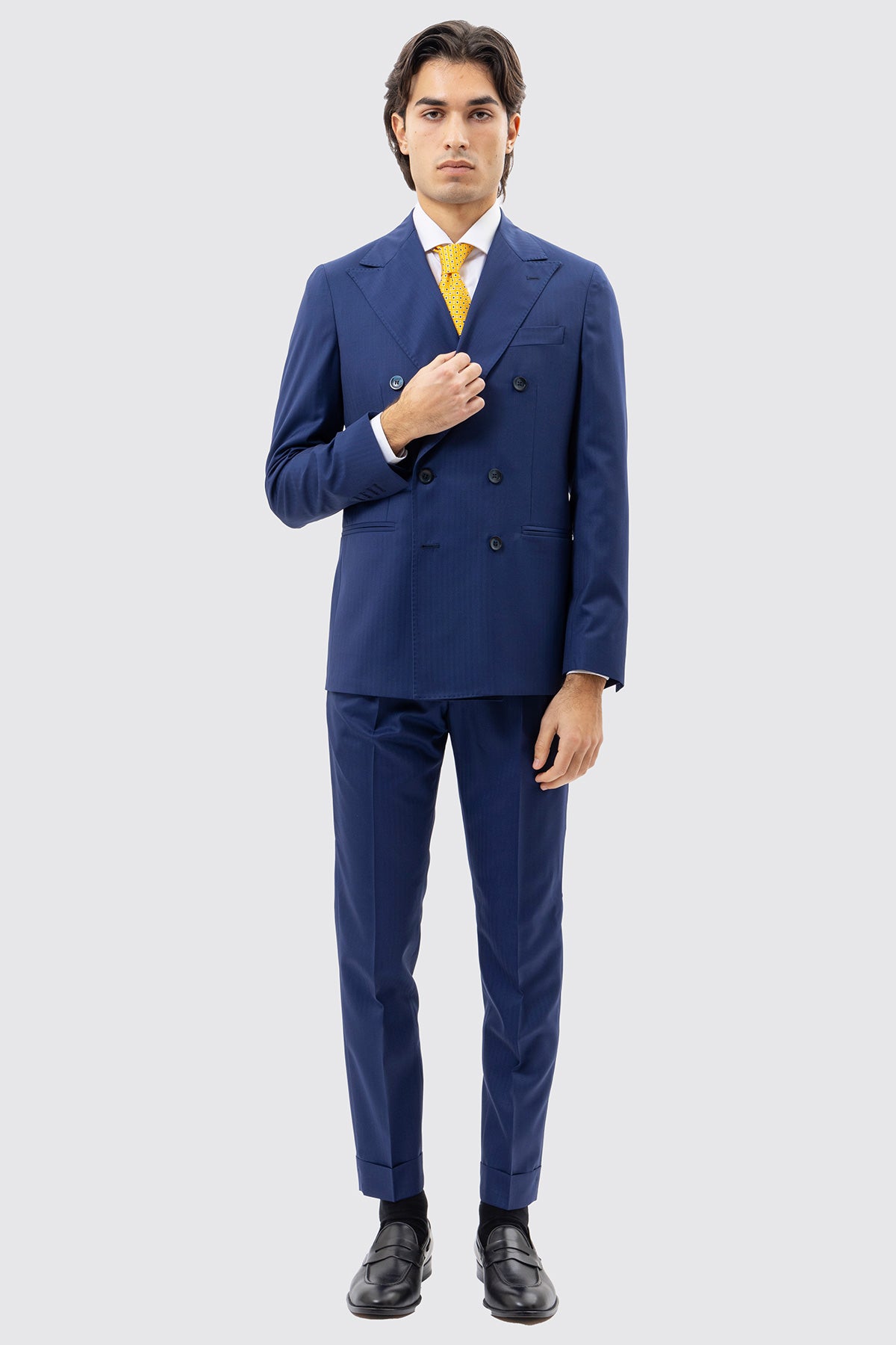 Abito uomo monopetto solaro blu fresco lana e seta Holland & Sherry Rever a lancia