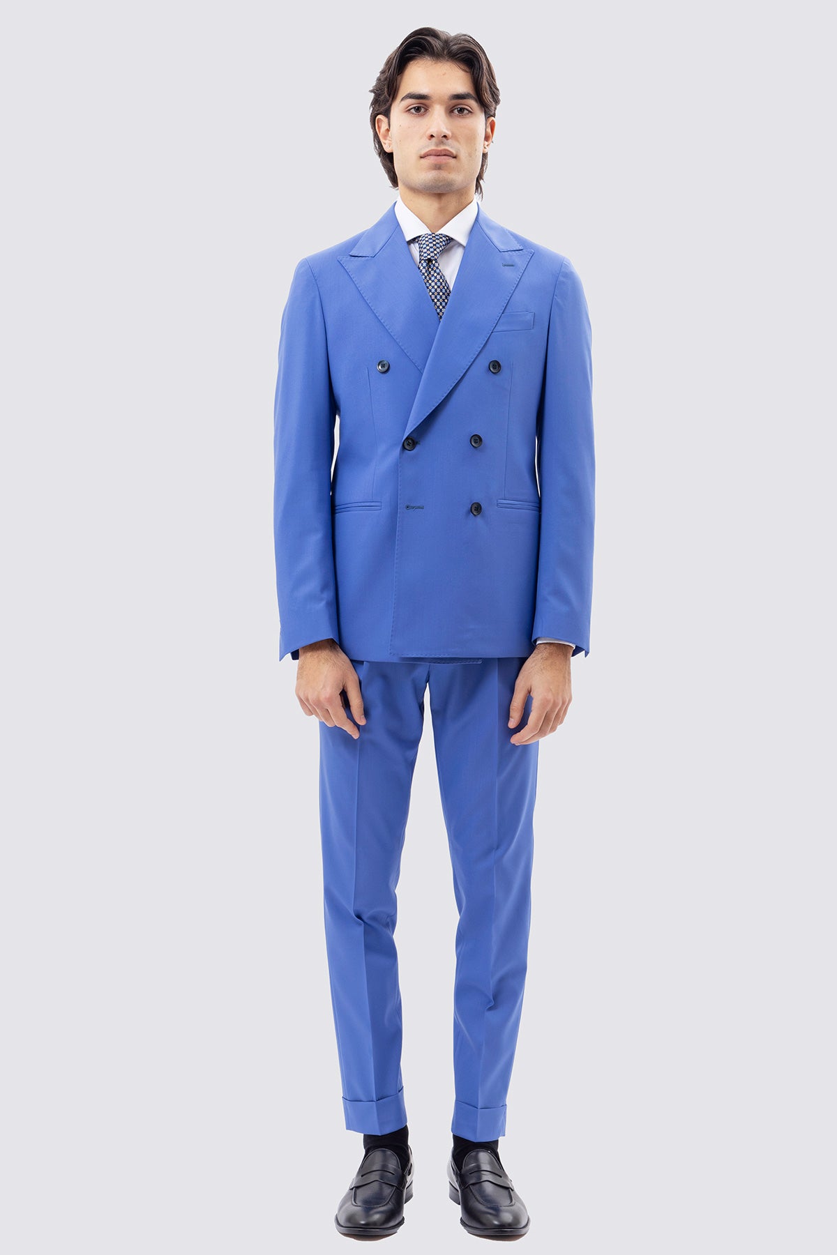 Abito Doppiopetto Azzurra Uomo In Fresco Lana Super 130's Vitale Barberis Canonico Con Rever A Lancia Tasche A Filo