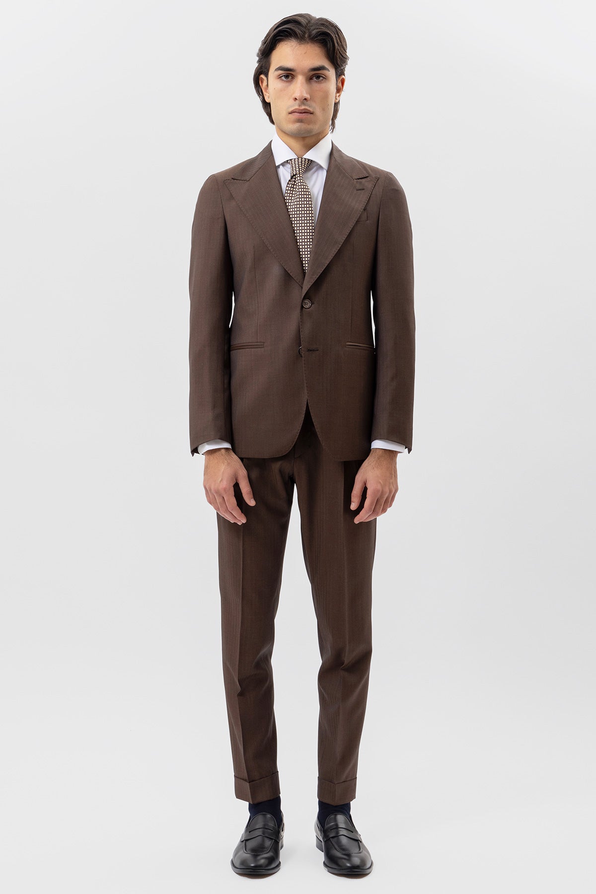 Abito Marrone Solaro Monopetto Uomo Fresco Lana Vitale Barberis Canonico Con Rever A Lancia Tasche A Filo