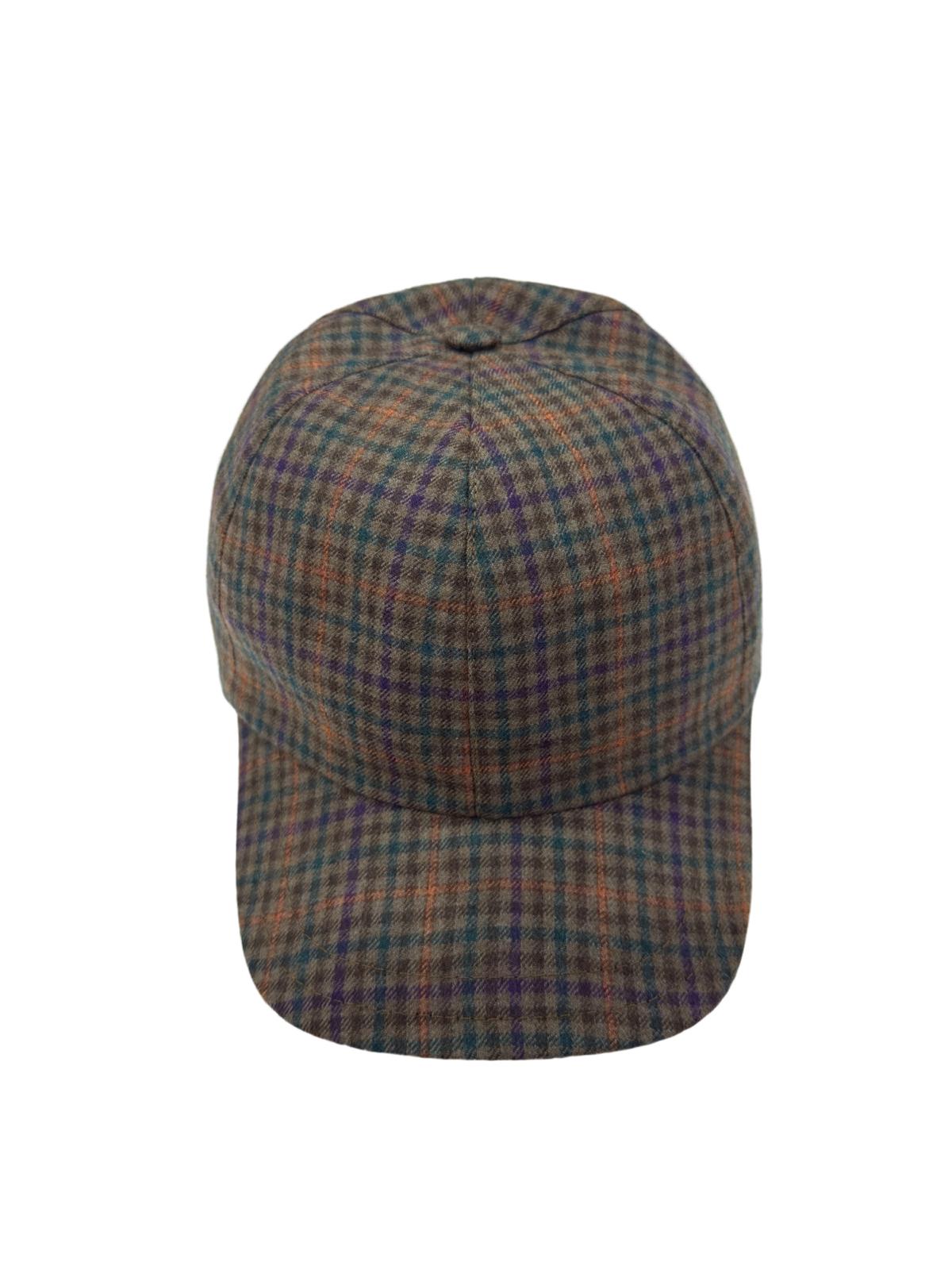 Cappello da uomo color cammello fantasia quadri modello Baseball in pura lana flanella Carillo Drapers made in italy