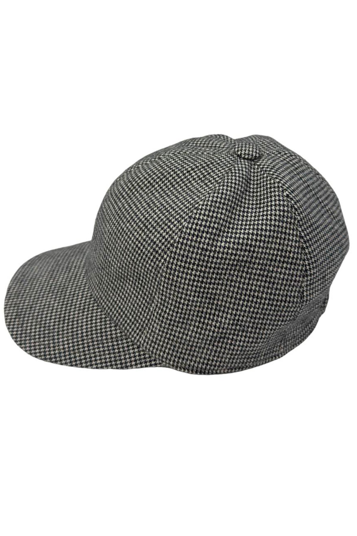 Cappello da uomo nero fantasia pied de poule modello Baseball in pura lana flanella Carillo Drapers made in italy