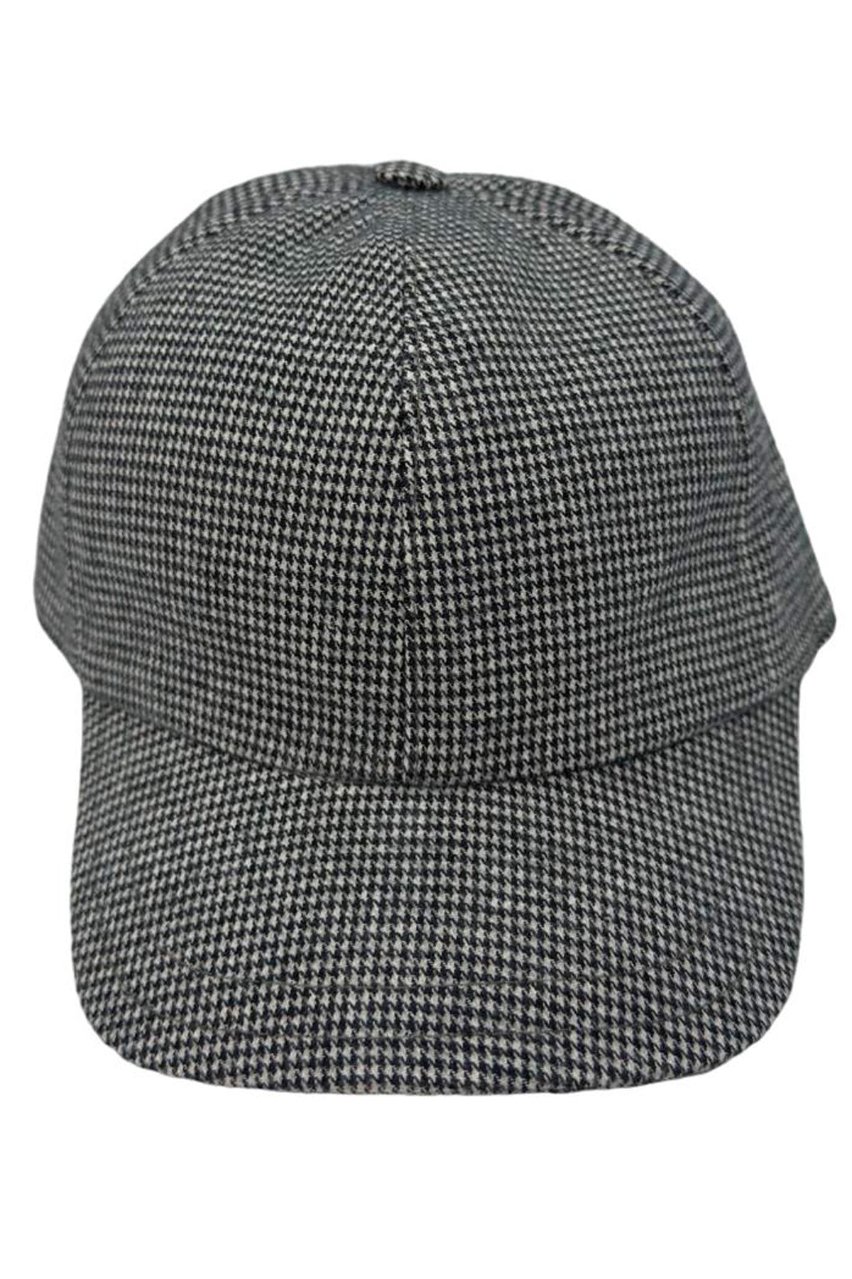 Cappello da uomo nero fantasia pied de poule modello Baseball in pura lana flanella Carillo Drapers made in italy