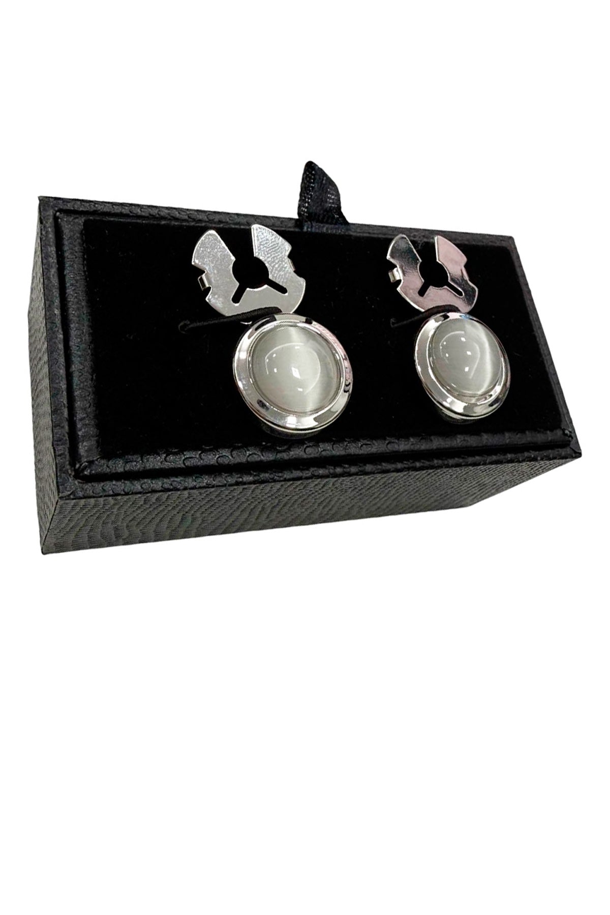 Gemelli copribottoni da camicia in madreperla tondi con base in acciaio silver