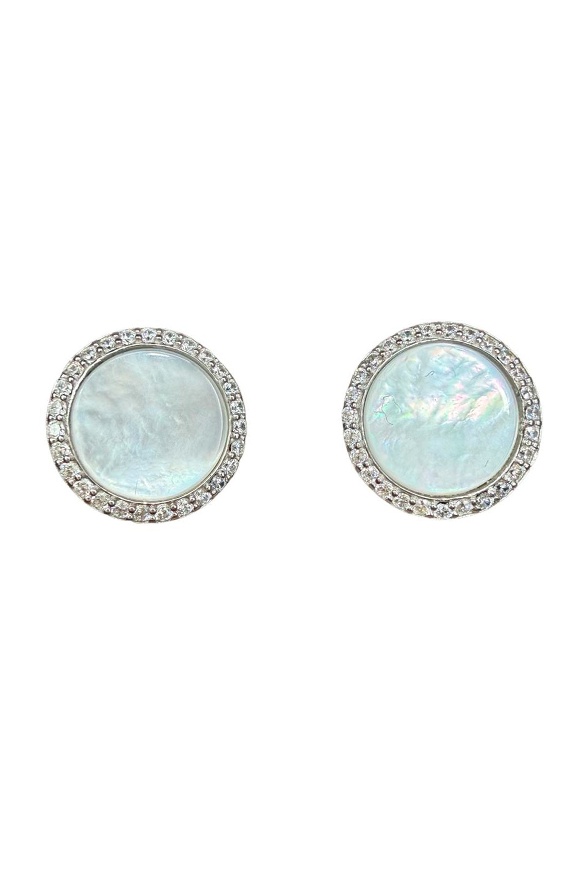 Gemelli da camicia in argento 925 lucido e madreperla forma tonda con zirconi incassati a mano