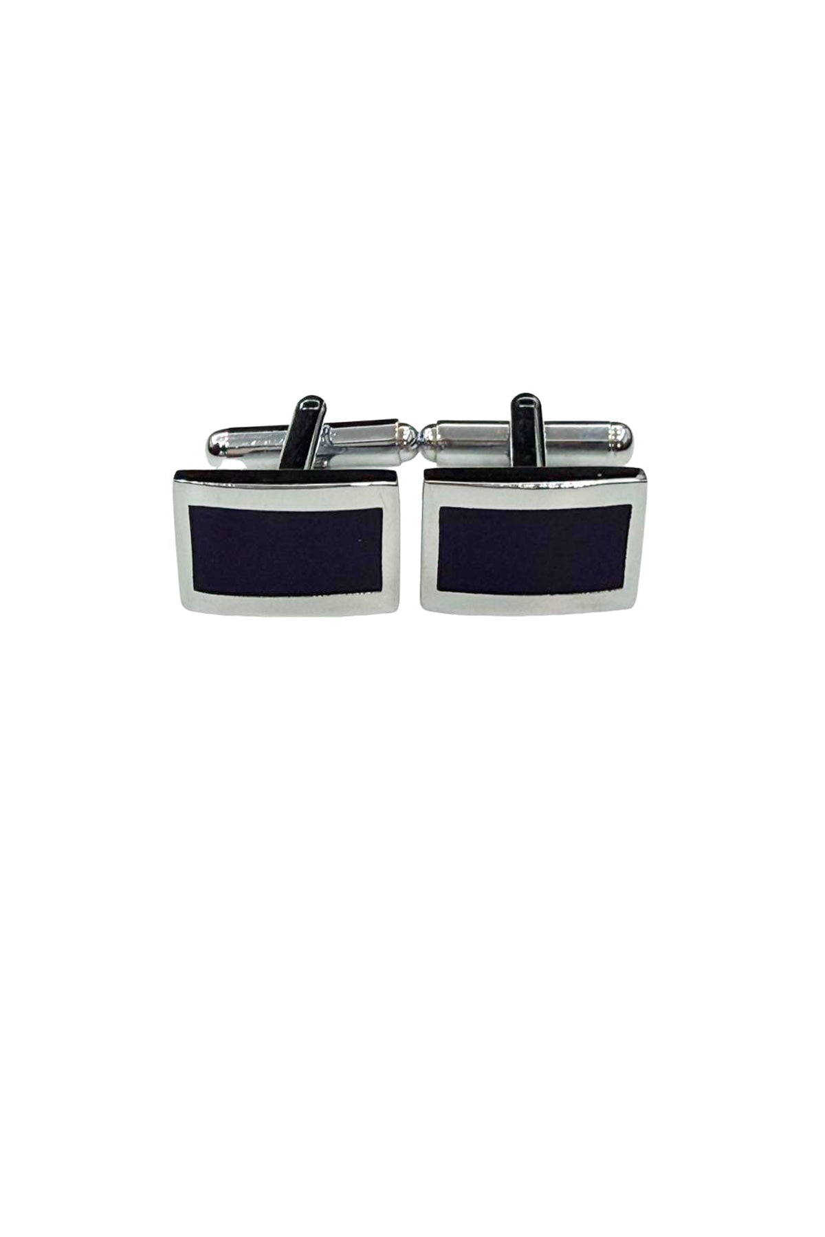 Gemelli da camicia blu rettangolari in vernice con base in acciaio silver