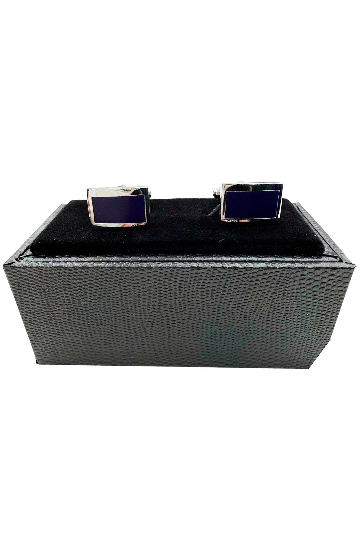 Gemelli da camicia blu rettangolari in vernice con base in acciaio silver