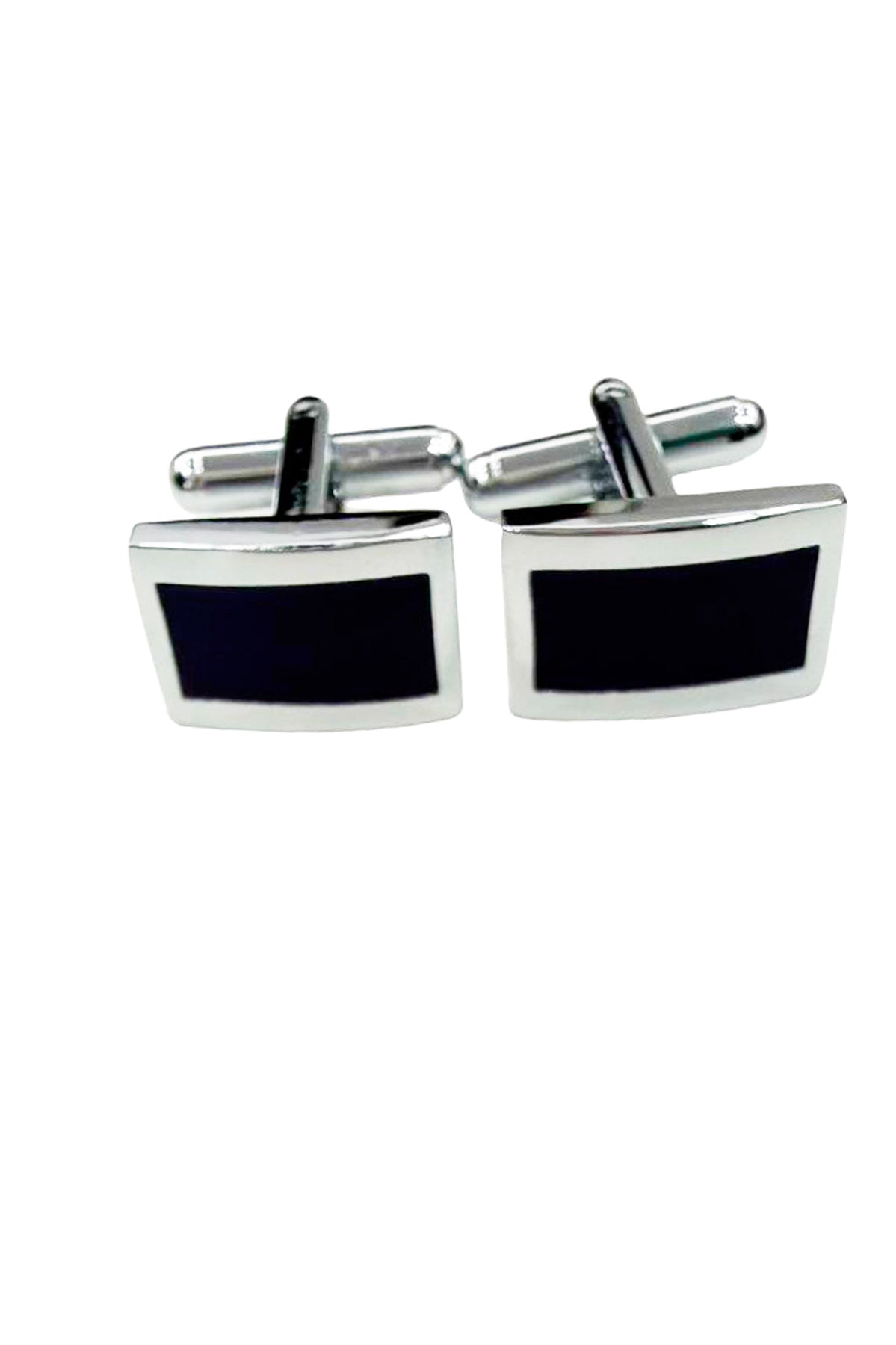 Gemelli da camicia neri rettangolari in vernice con base in acciaio silver
