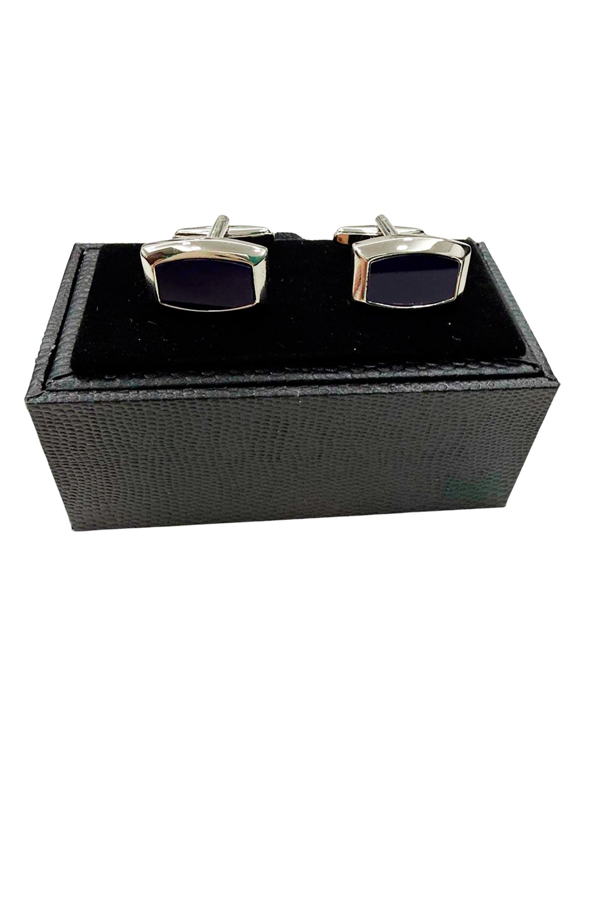 Gemelli da camicia blu rettangolari a botte in vernice con base in acciaio silver (Copia)