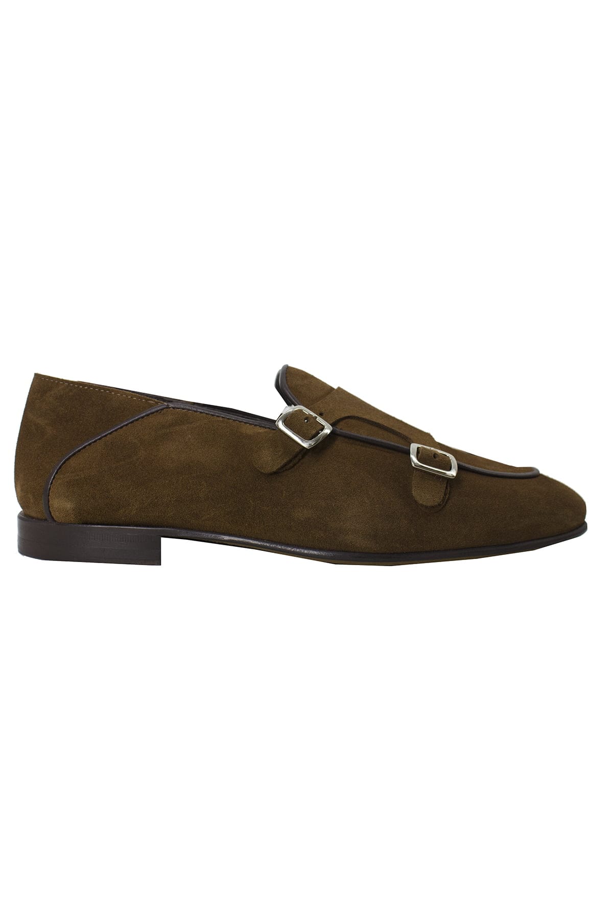 Mocassini uomo cuoio in camoscio con doppia fibbia e suola in cuoio made in italy