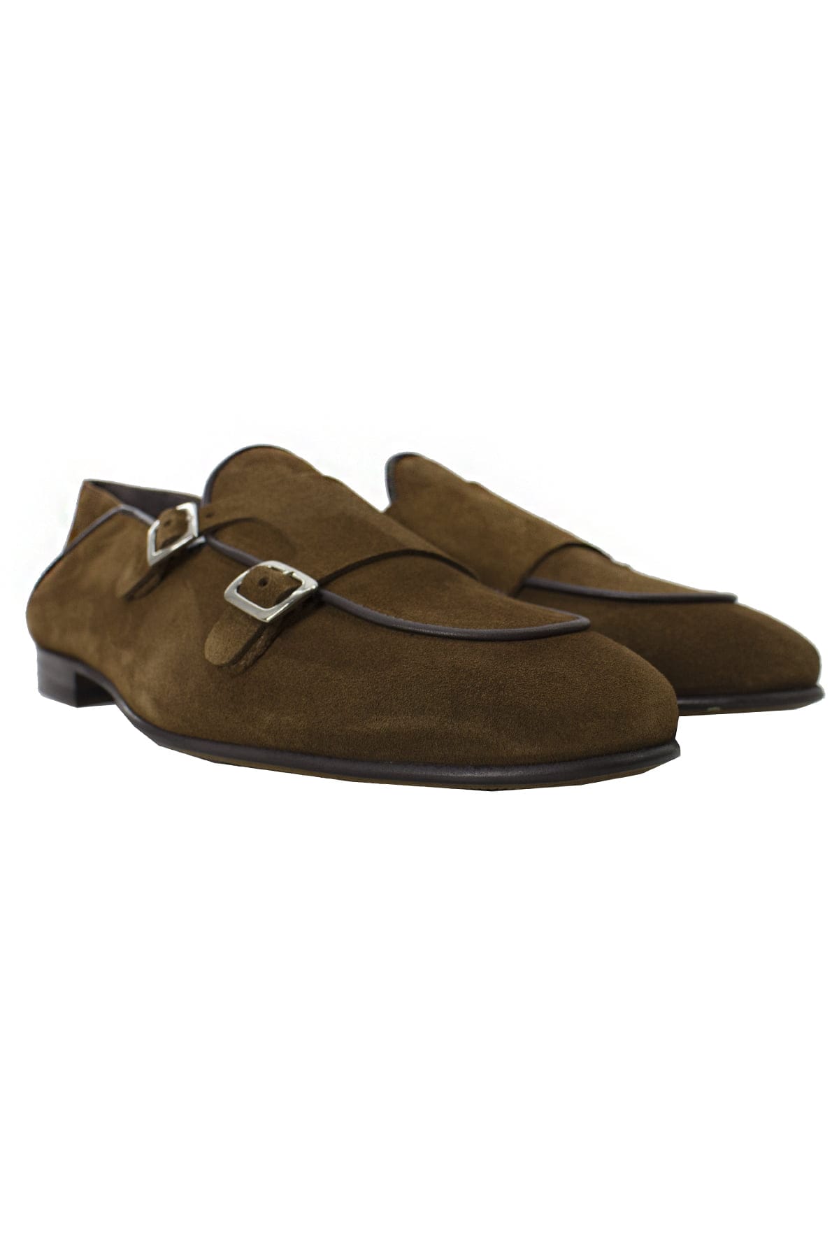 Mocassini uomo cuoio in camoscio con doppia fibbia e suola in cuoio made in italy