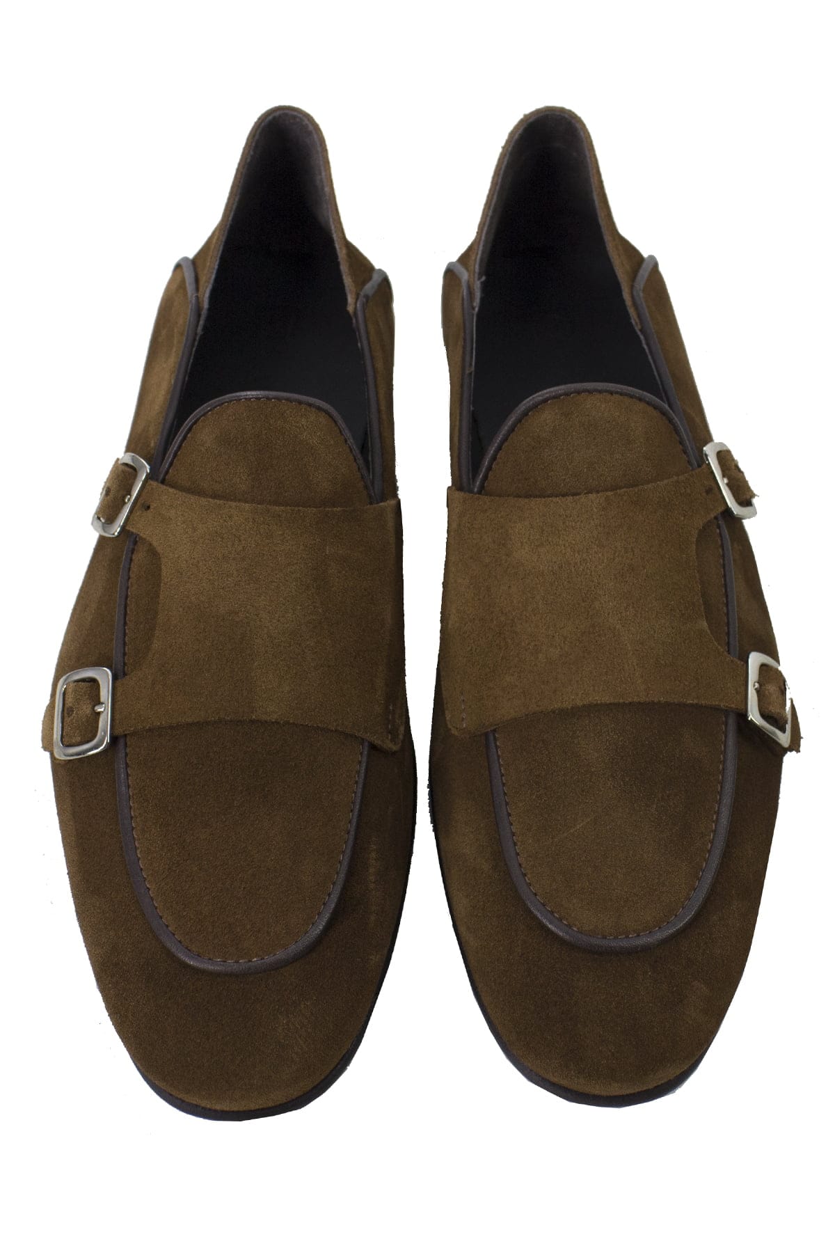 Mocassini uomo cuoio in camoscio con doppia fibbia e suola in cuoio made in italy