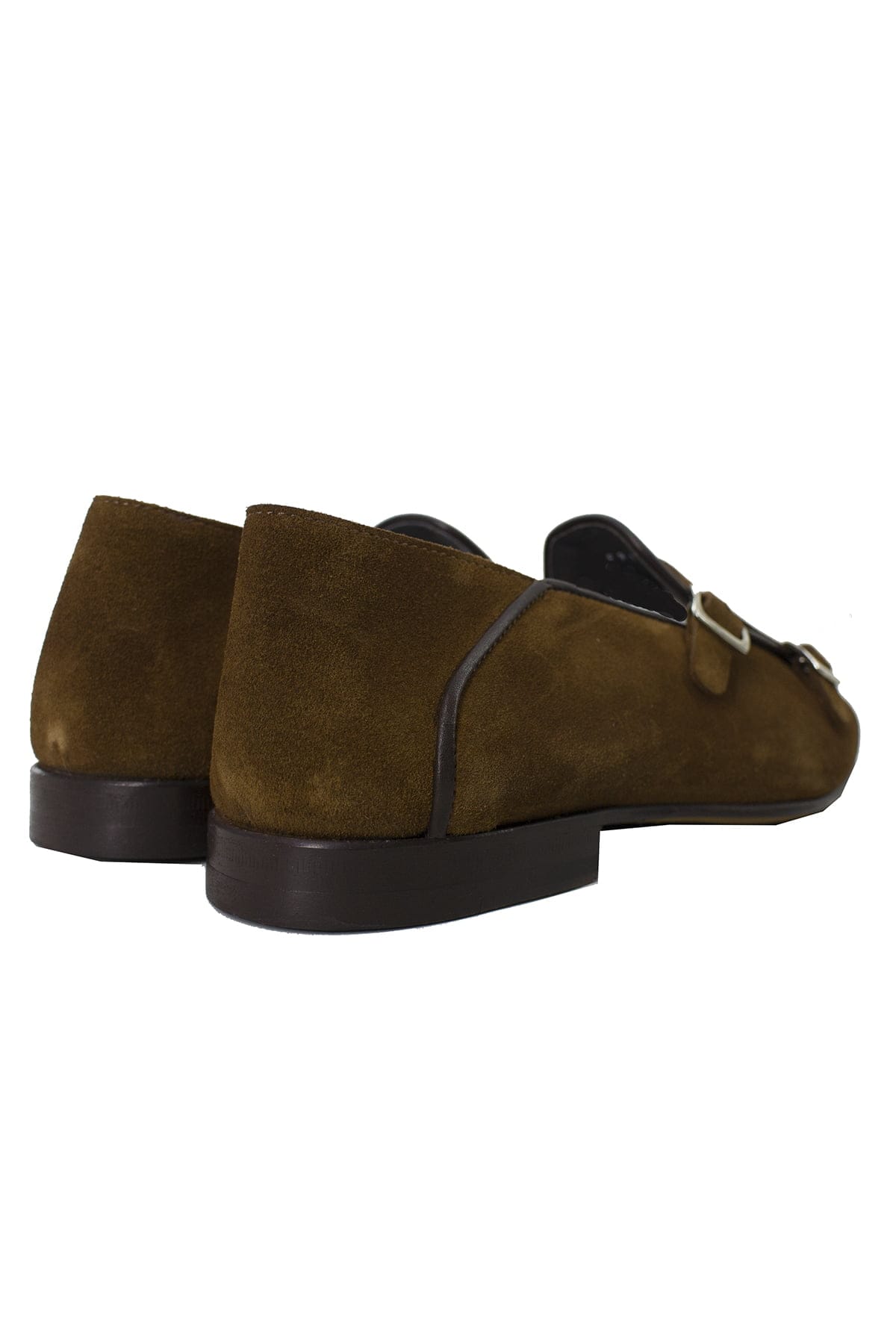 Mocassini uomo cuoio in camoscio con doppia fibbia e suola in cuoio made in italy