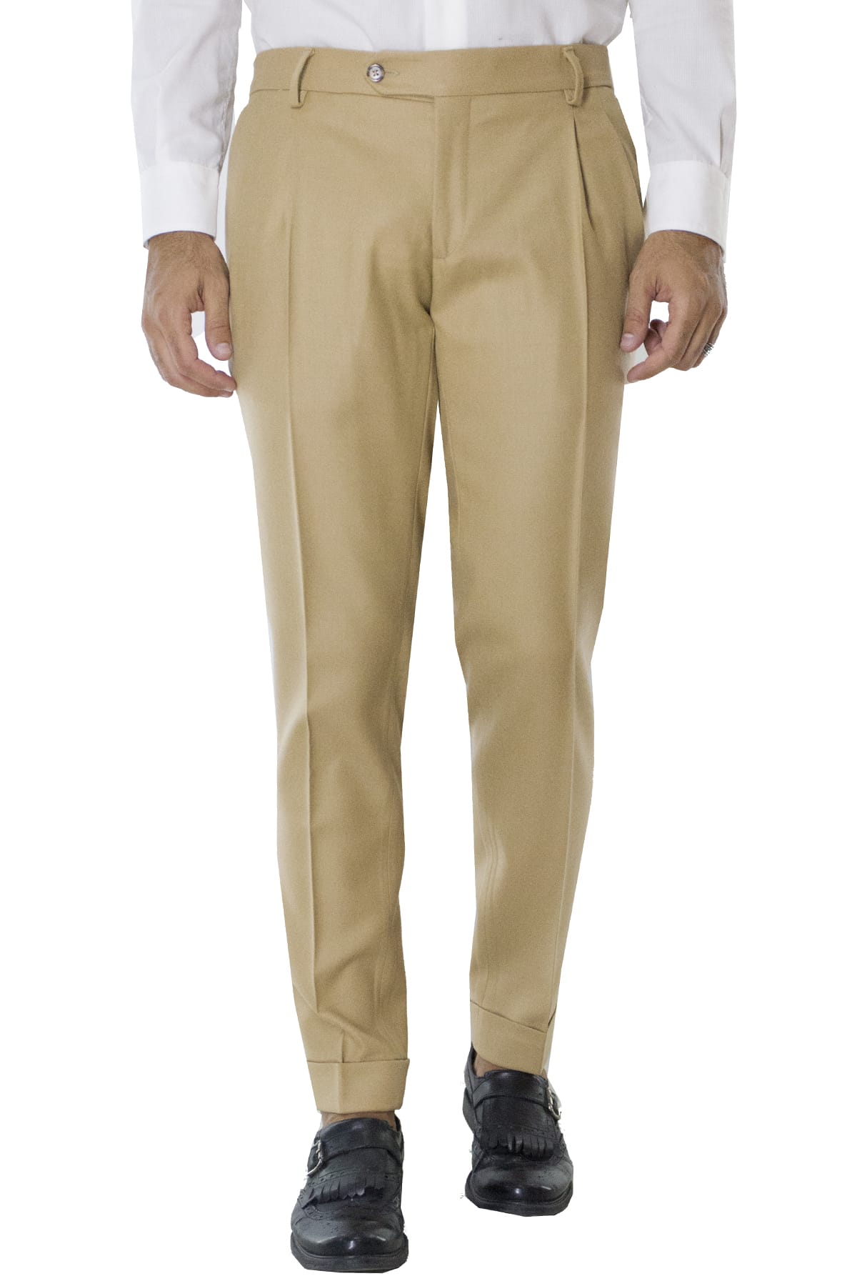 Pantalone uomo corda in lana con doppia pinces e risvolto 4cm
