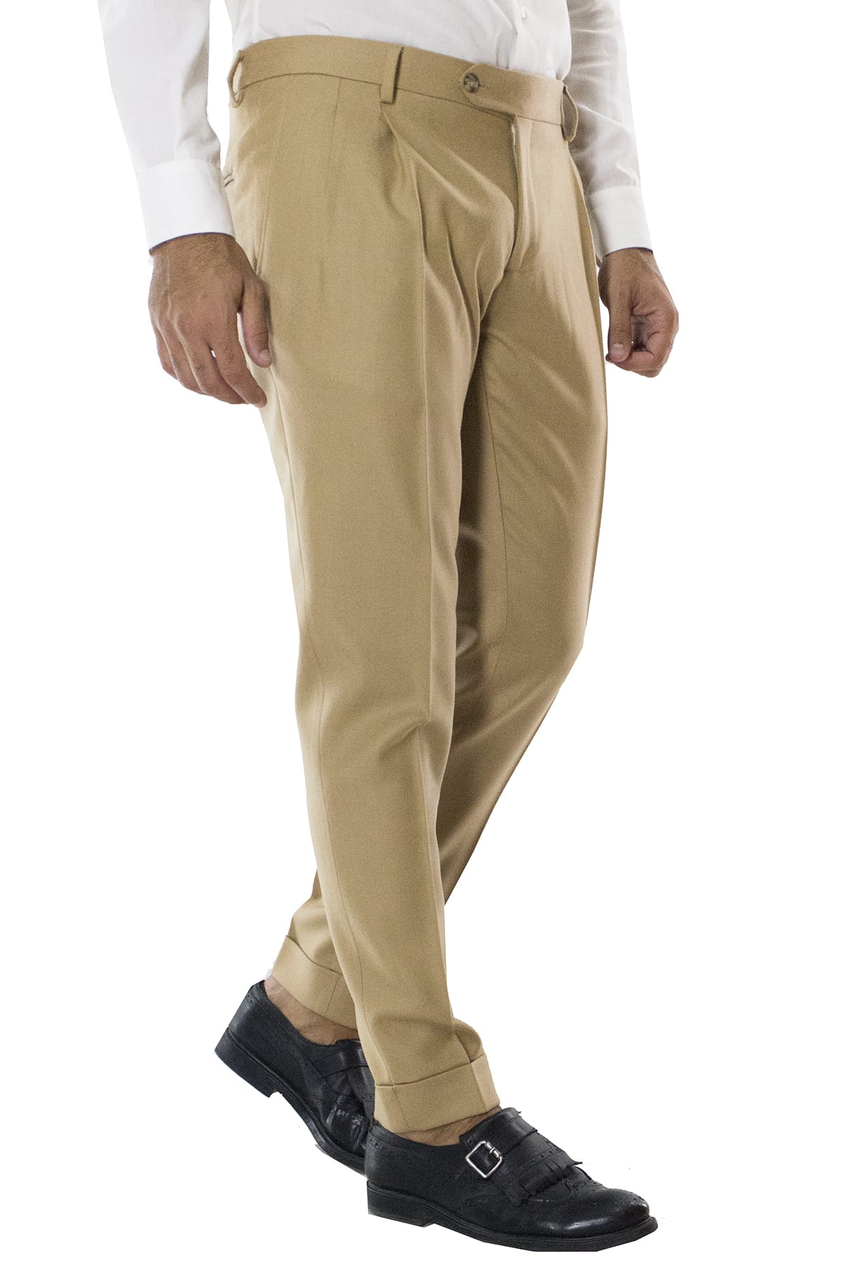 Pantalone uomo corda in lana con doppia pinces e risvolto 4cm