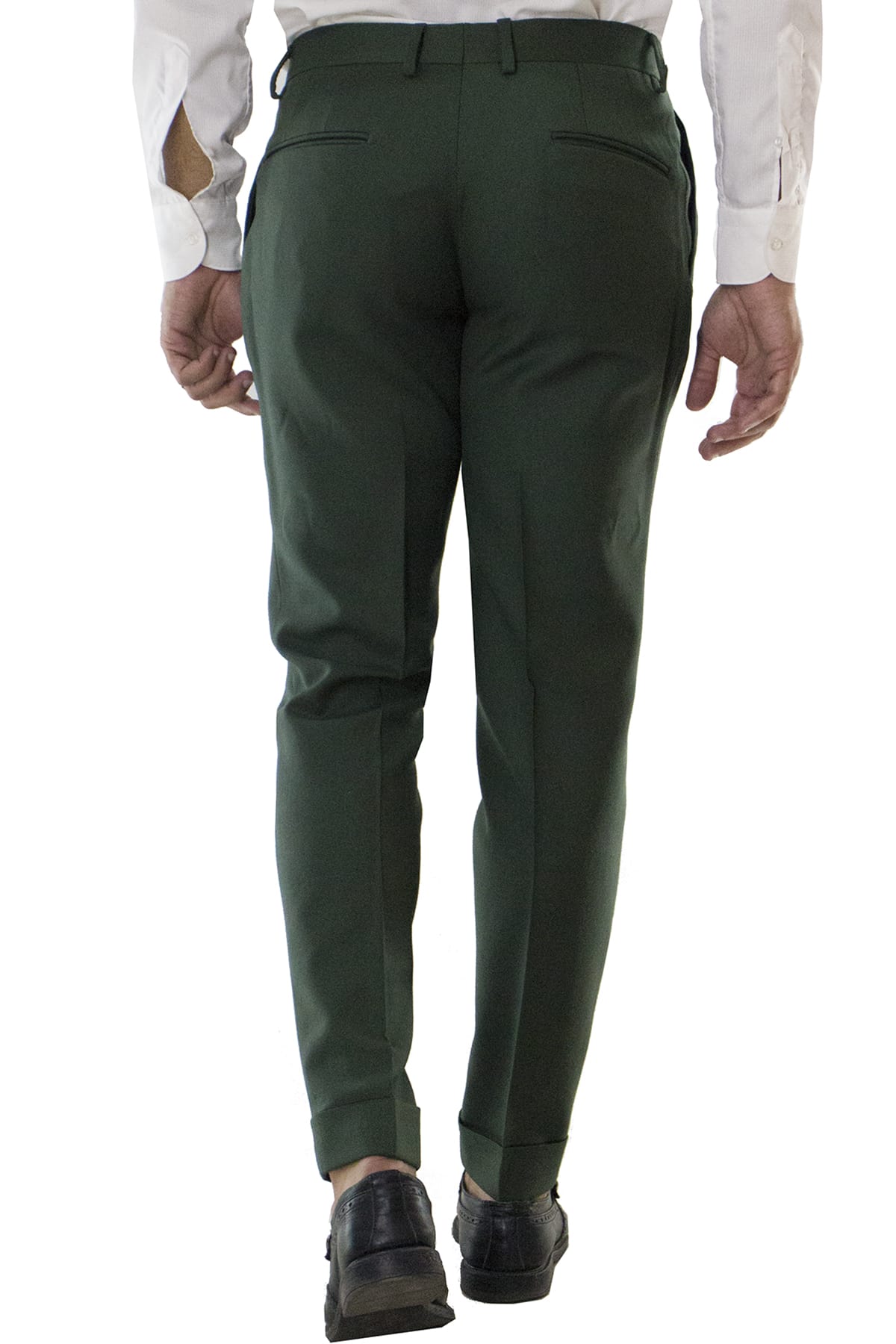 Pantalone uomo militare in lana con doppia pinces e risvolto 4cm