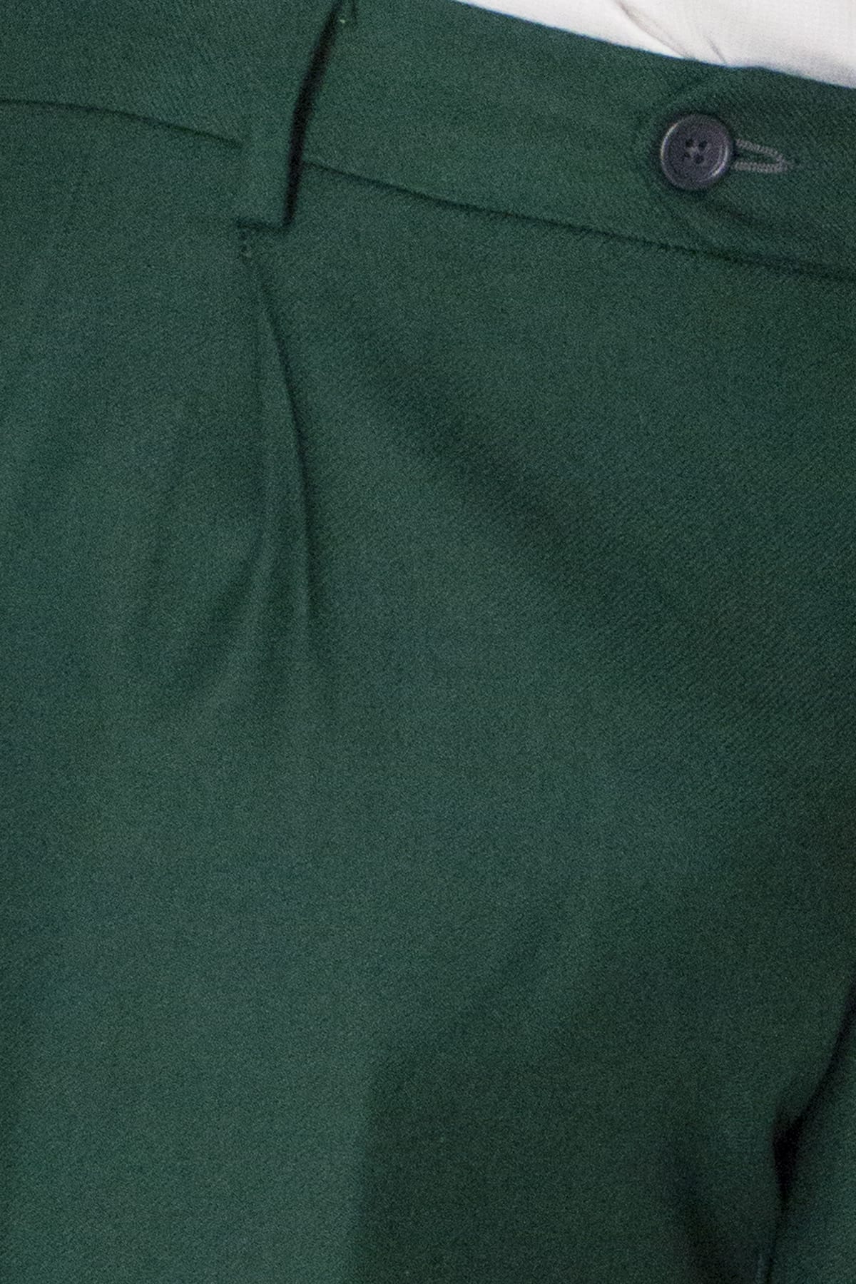 Pantalone uomo verde bottiglia in lana con doppia pinces e risvolto 4cm