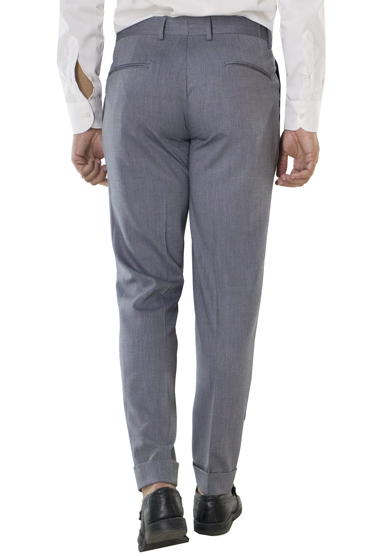 Pantalone uomo grigio chiaro in lana con doppia pinces e risvolto 4cm