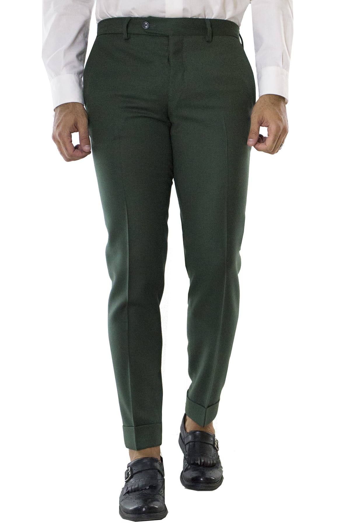 Pantalone uomo militare in lana con tasche america e risvolto 4cm