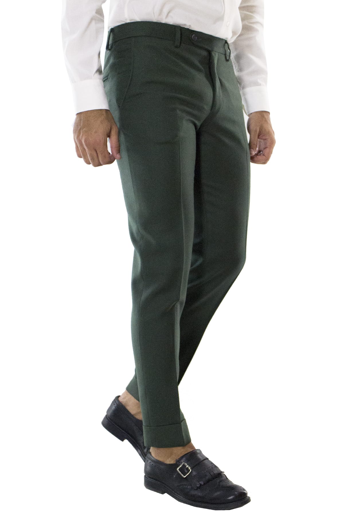 Pantalone uomo militare in lana con tasche america e risvolto 4cm
