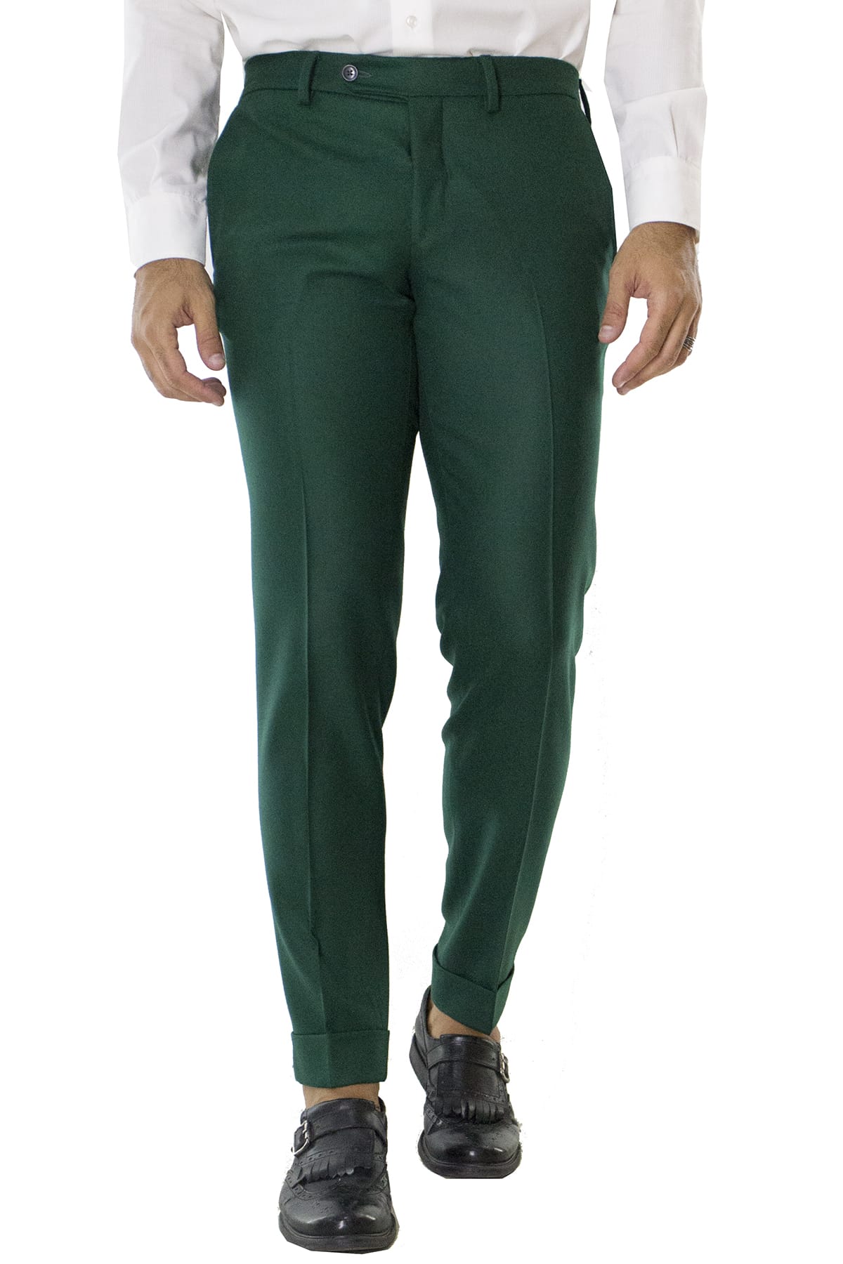 Pantalone uomo bottiglia in lana con tasche america e risvolto 4cm