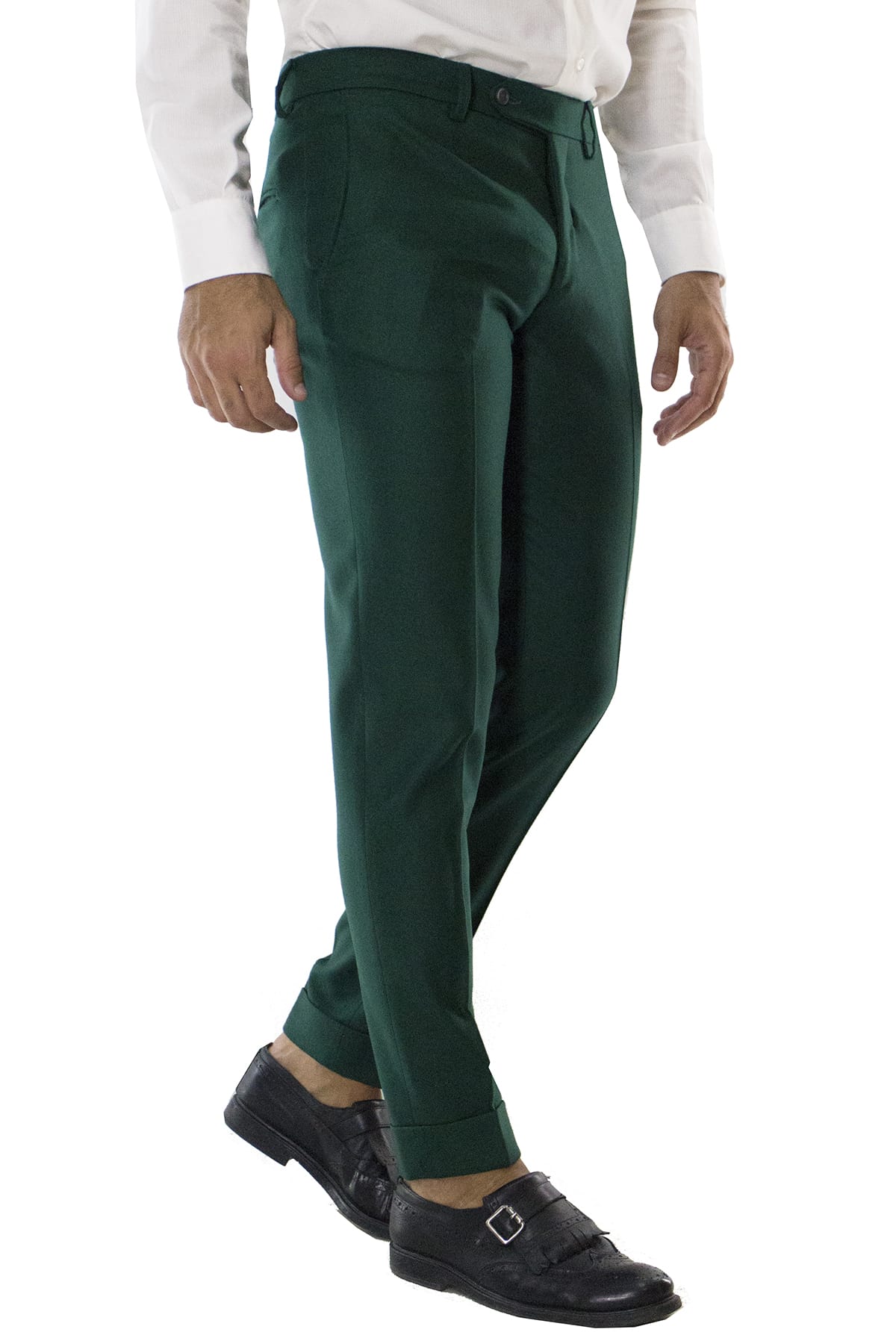 Pantalone uomo bottiglia in lana con tasche america e risvolto 4cm
