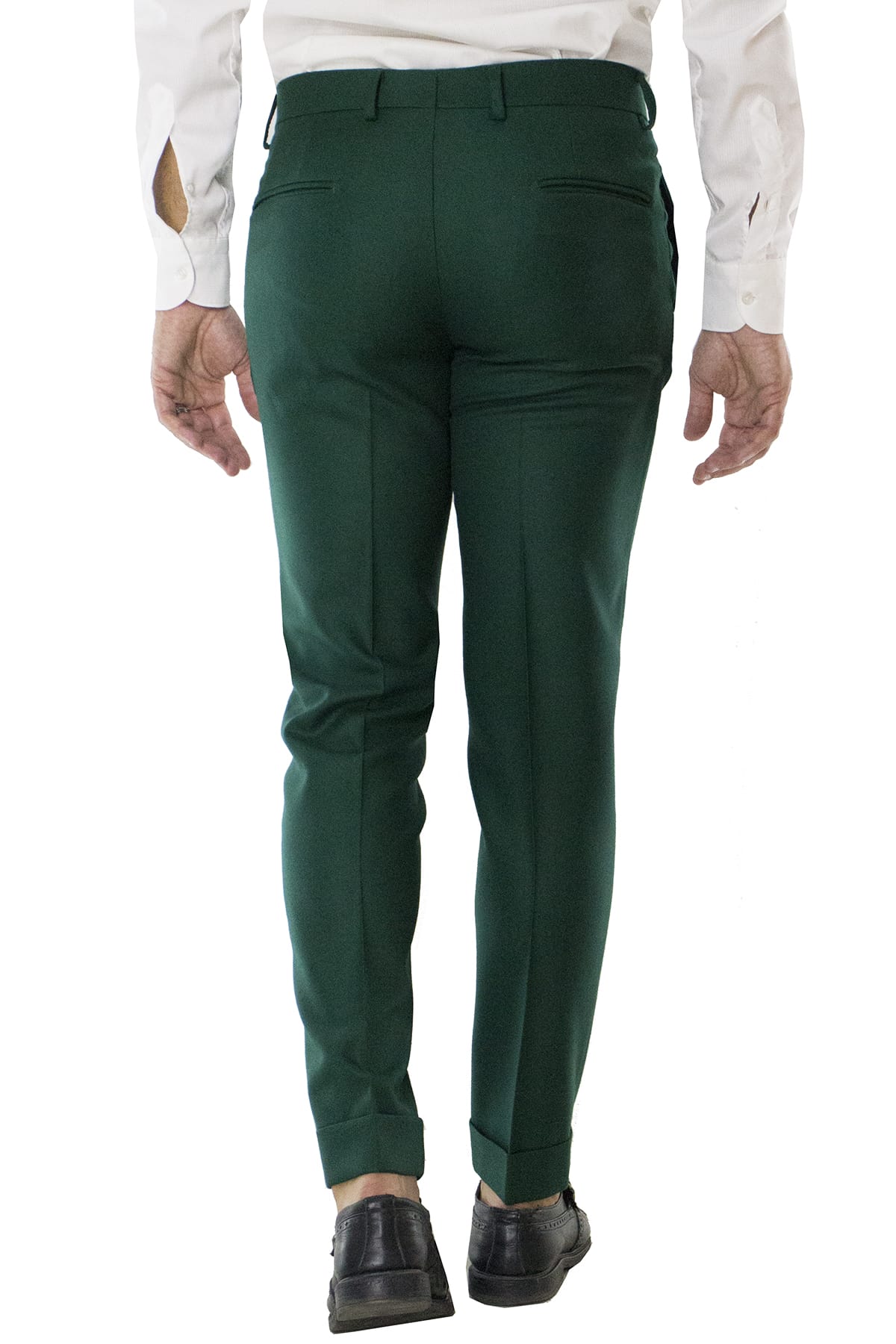 Pantalone uomo bottiglia in lana con tasche america e risvolto 4cm