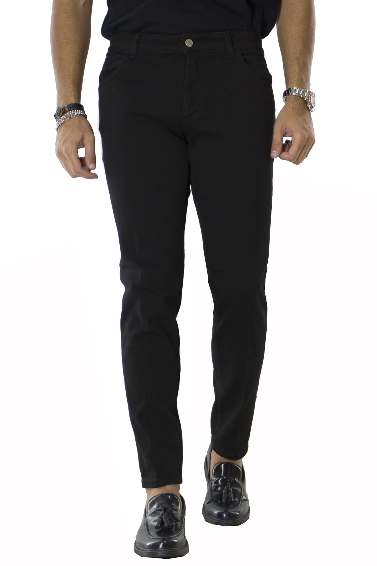 Jeans uomo nero tinta unita modello 5 tasche slim fit made in italy