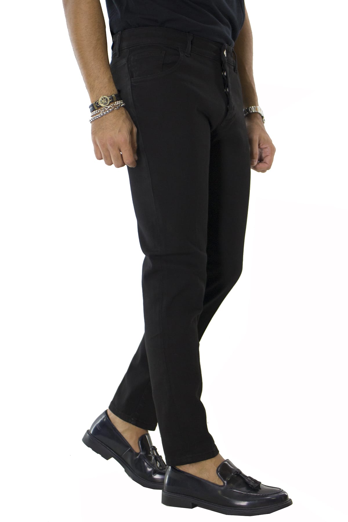 Jeans uomo nero tinta unita modello 5 tasche slim fit made in italy