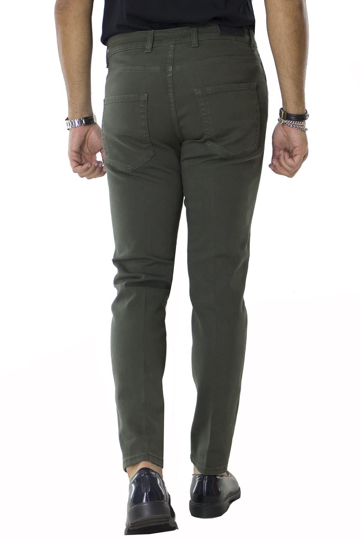 Jeans uomo verde tinta unita modello 5 tasche slim fit made in italy