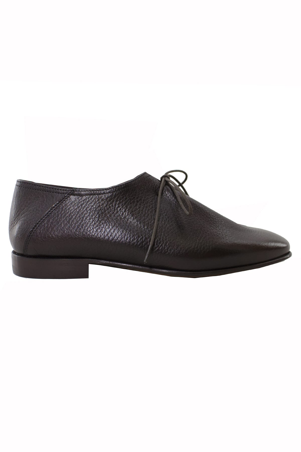 Scarpe basse da uomo marroni in vera pelle con chiusura laccio e suola in cuoio made in italy