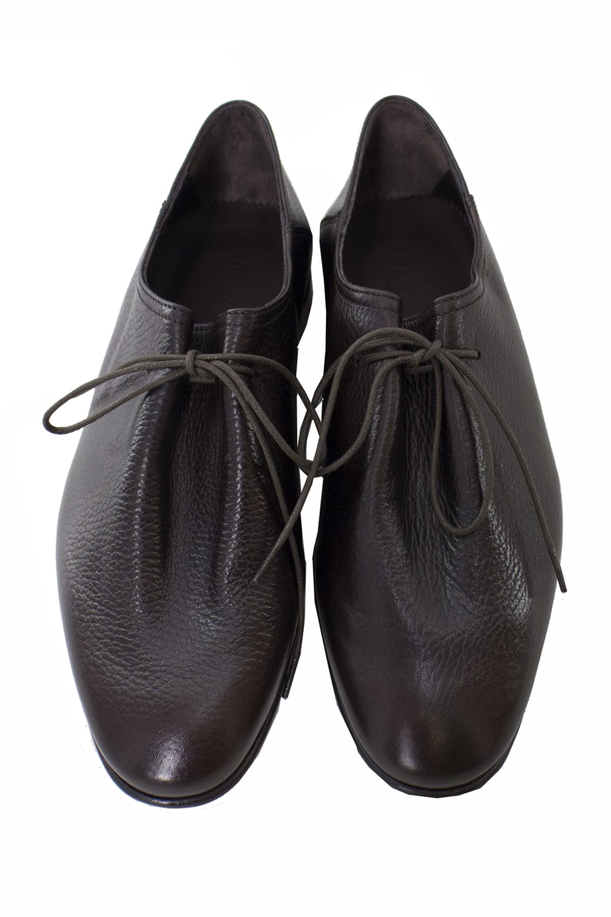 Scarpe basse da uomo marroni in vera pelle con chiusura laccio e suola in cuoio made in italy