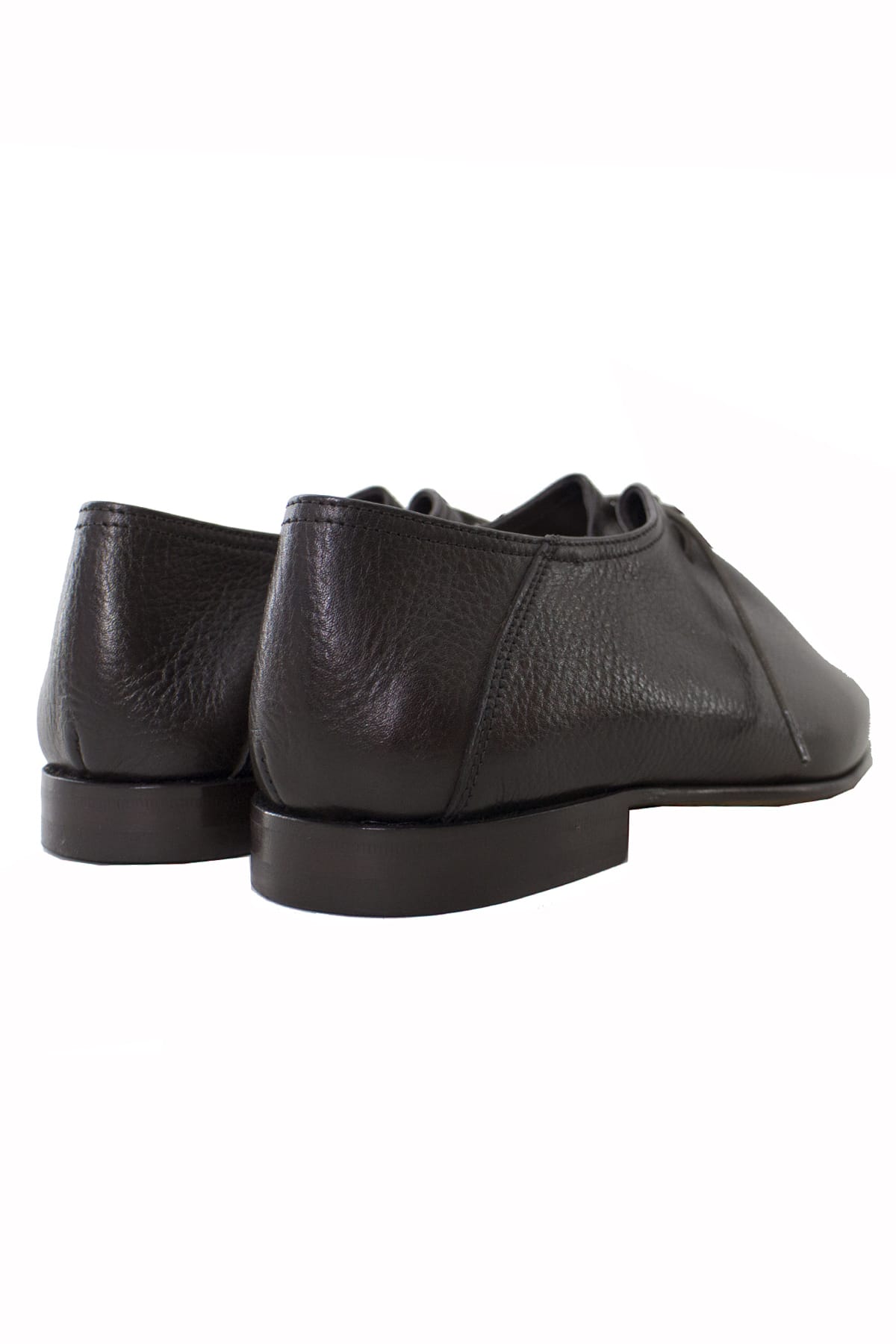 Scarpe basse da uomo marroni in vera pelle con chiusura laccio e suola in cuoio made in italy