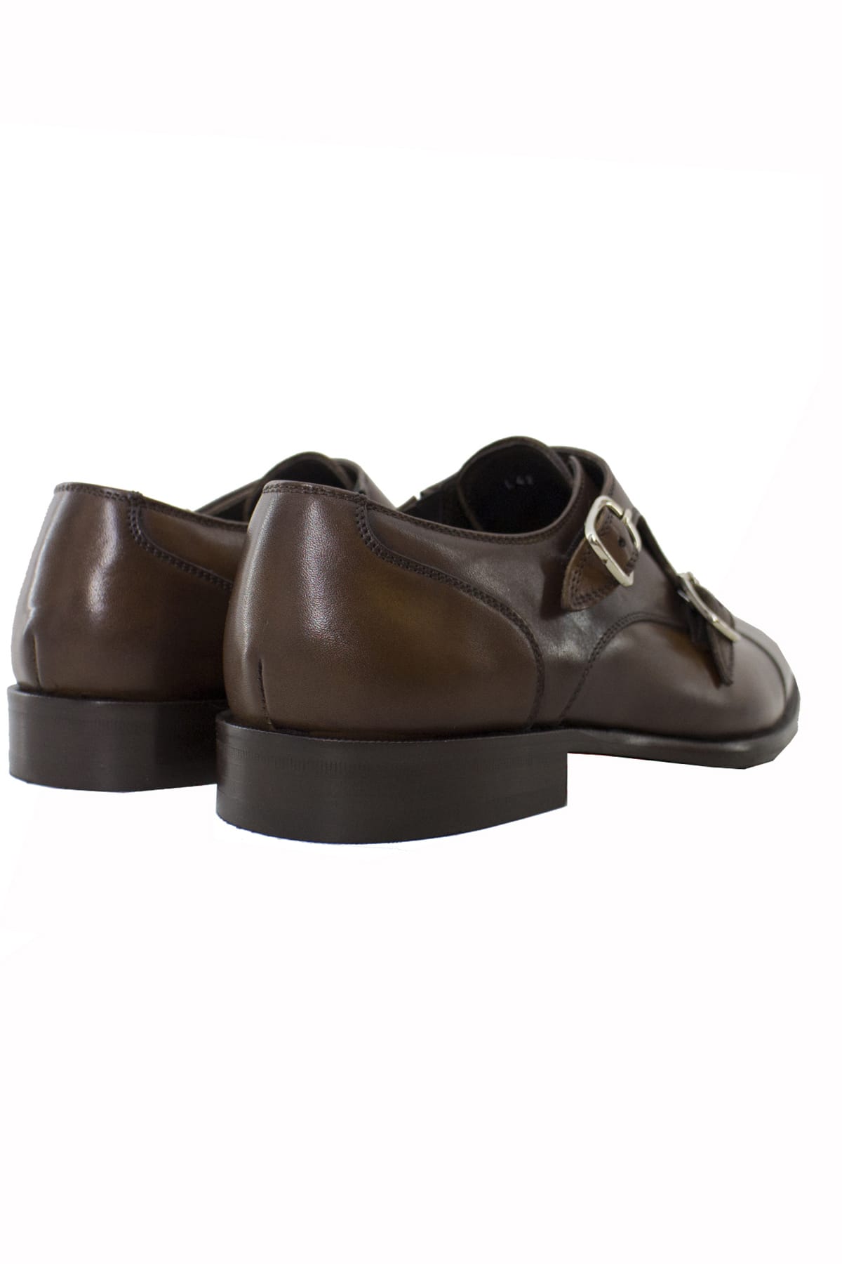 Scarpe doppia fibbia uomo marroni in vera pelle con suola in cuoio made in italy