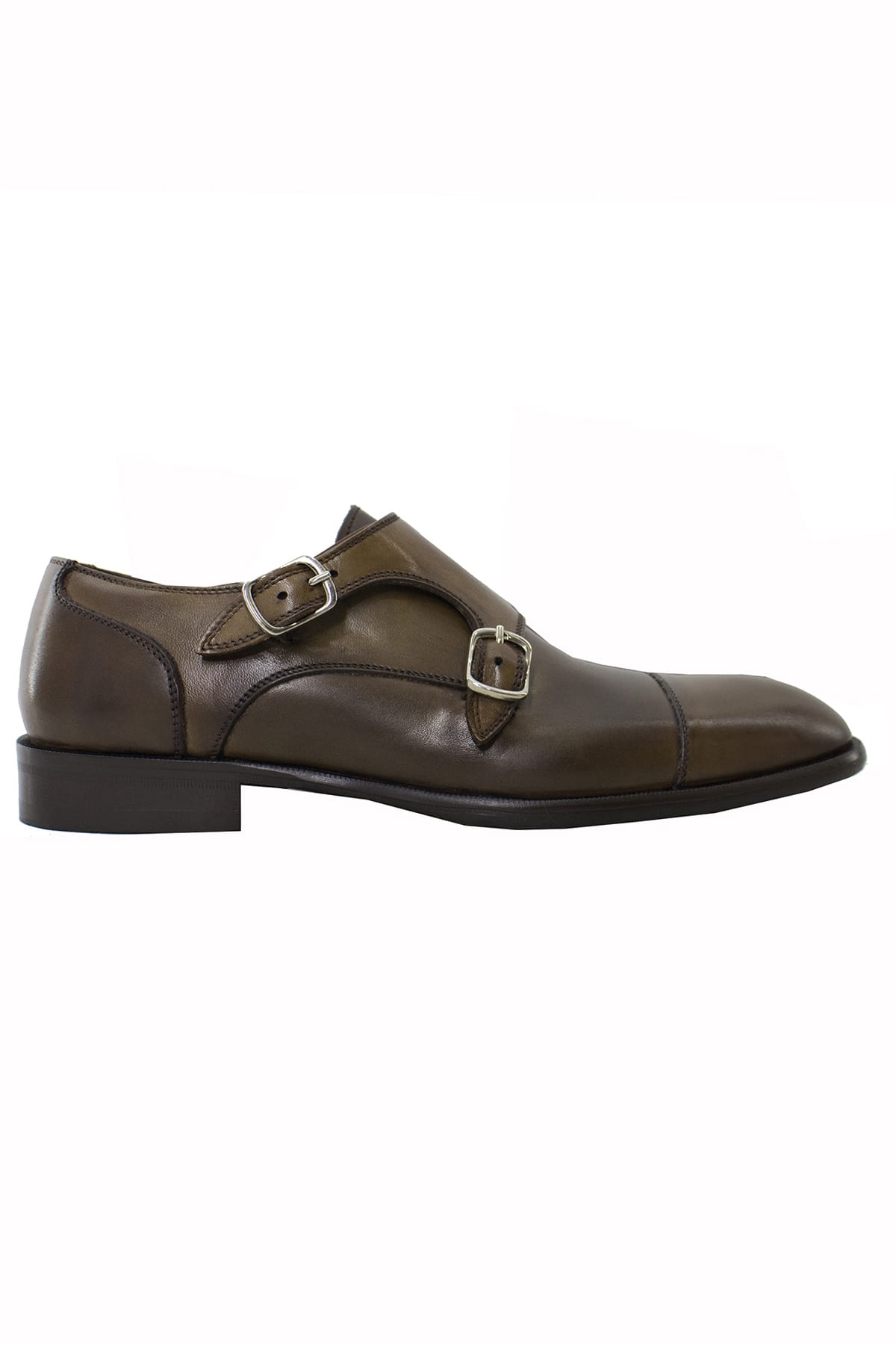 Scarpe doppia fibbia uomo cuoio in vera pelle con suola in cuoio made in italy