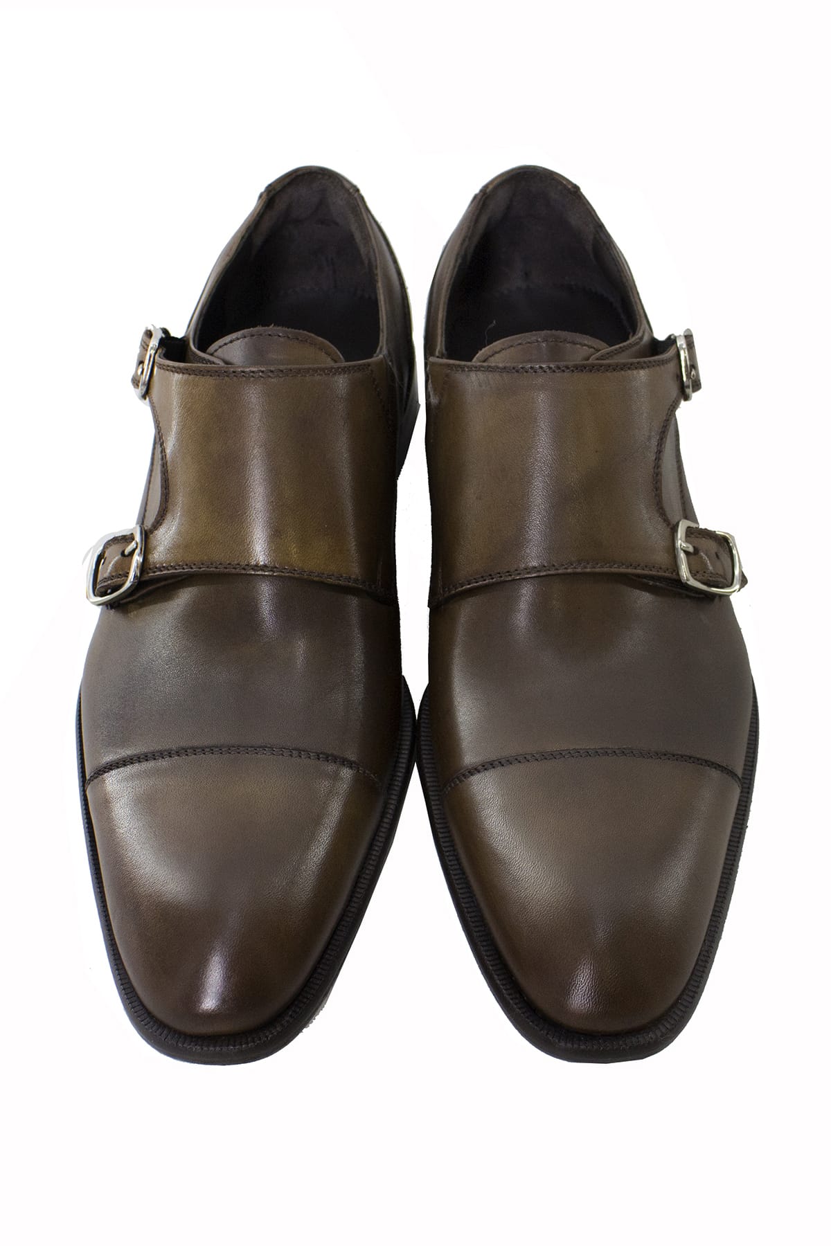 Scarpe doppia fibbia uomo cuoio in vera pelle con suola in cuoio made in italy