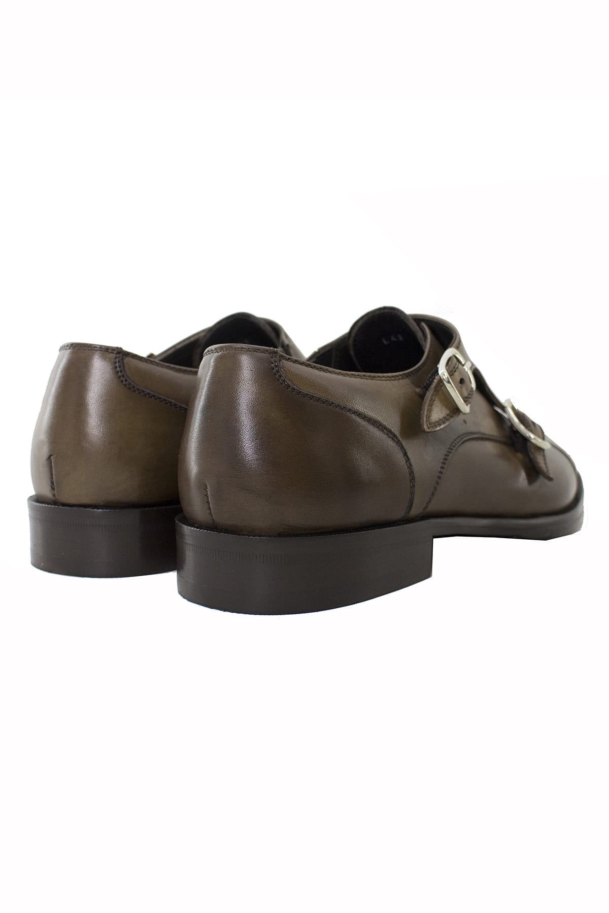 Scarpe doppia fibbia uomo cuoio in vera pelle con suola in cuoio made in italy
