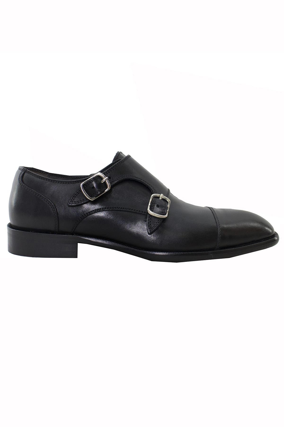 Scarpe doppia fibbia uomo nere in vera pelle con suola in cuoio made in italy
