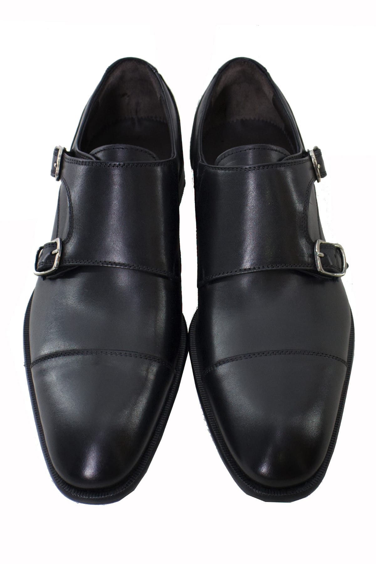 Scarpe doppia fibbia uomo nere in vera pelle con suola in cuoio made in italy