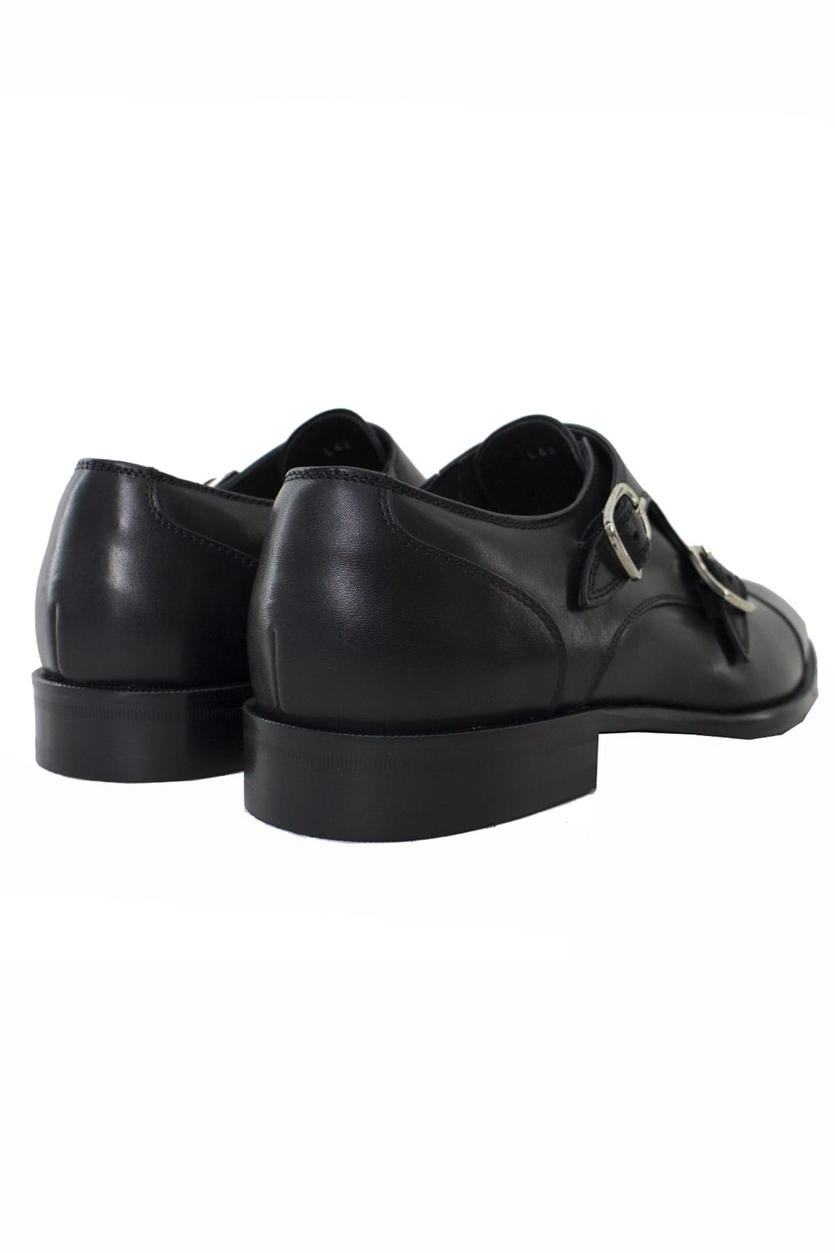Scarpe doppia fibbia uomo nere in vera pelle con suola in cuoio made in italy