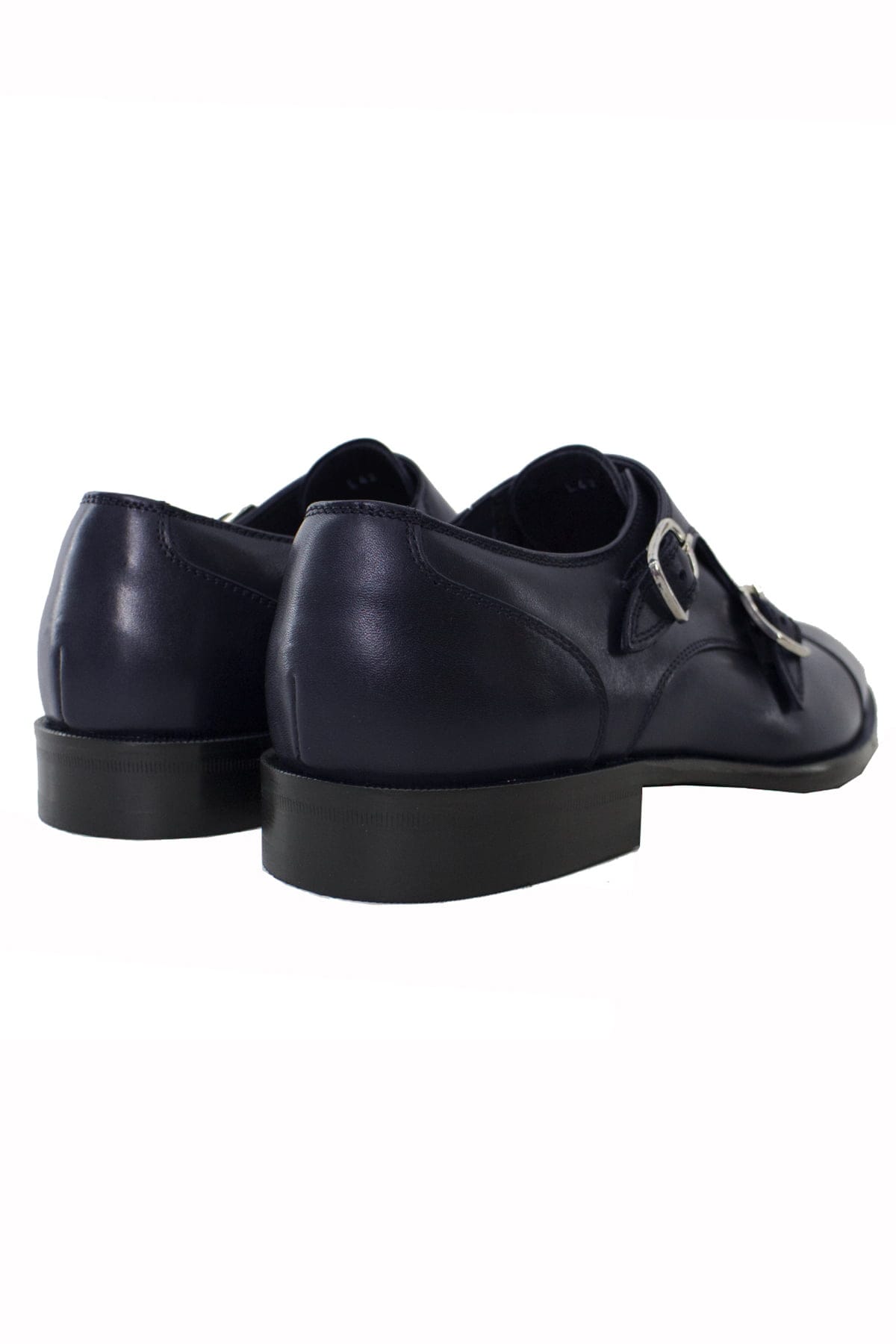 Scarpe doppia fibbia uomo navy blu in vera pelle con suola in cuoio made in italy