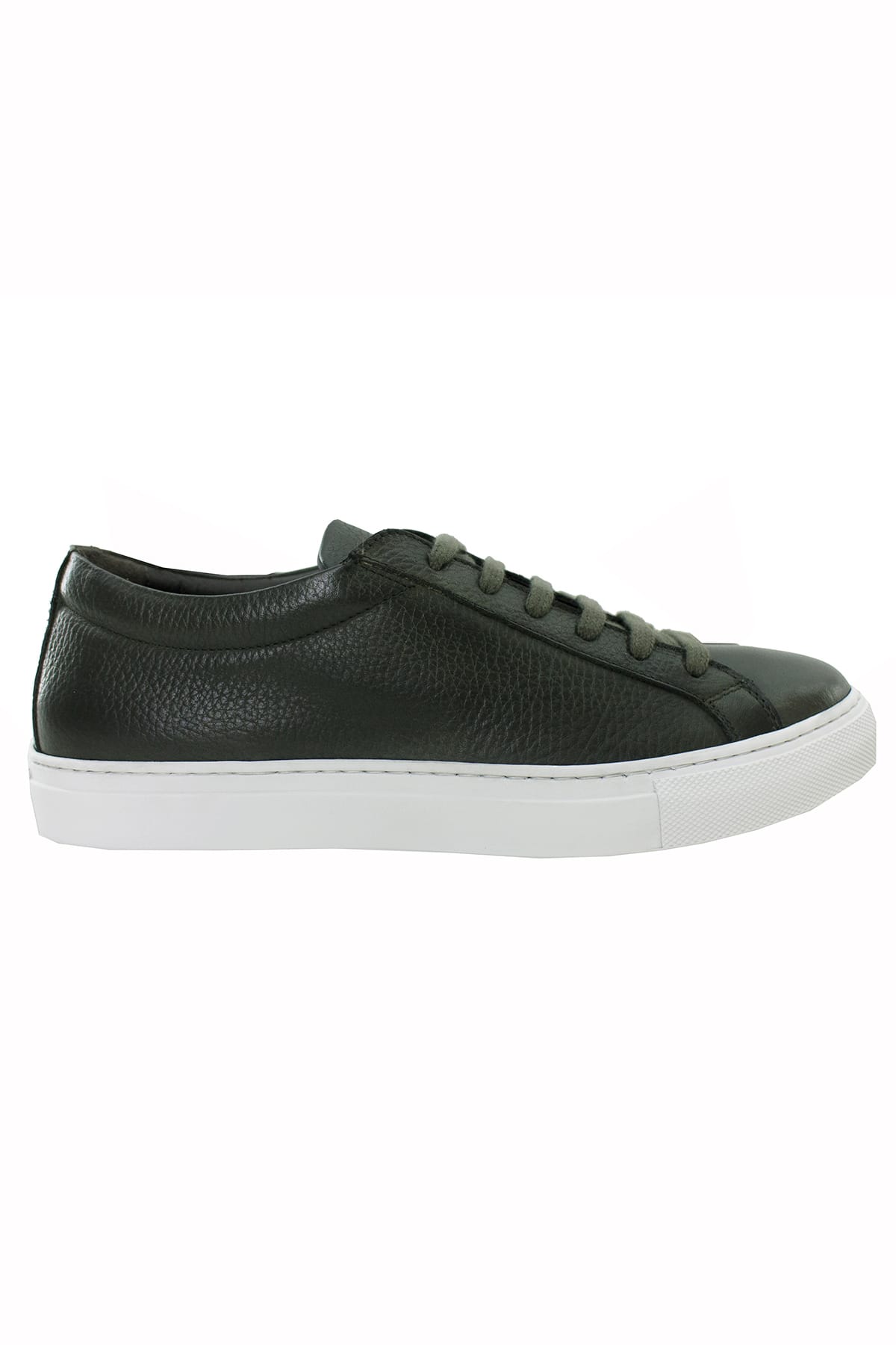 Sneakers uomo militare in vera pelle con suola in gomma bianca made in italy