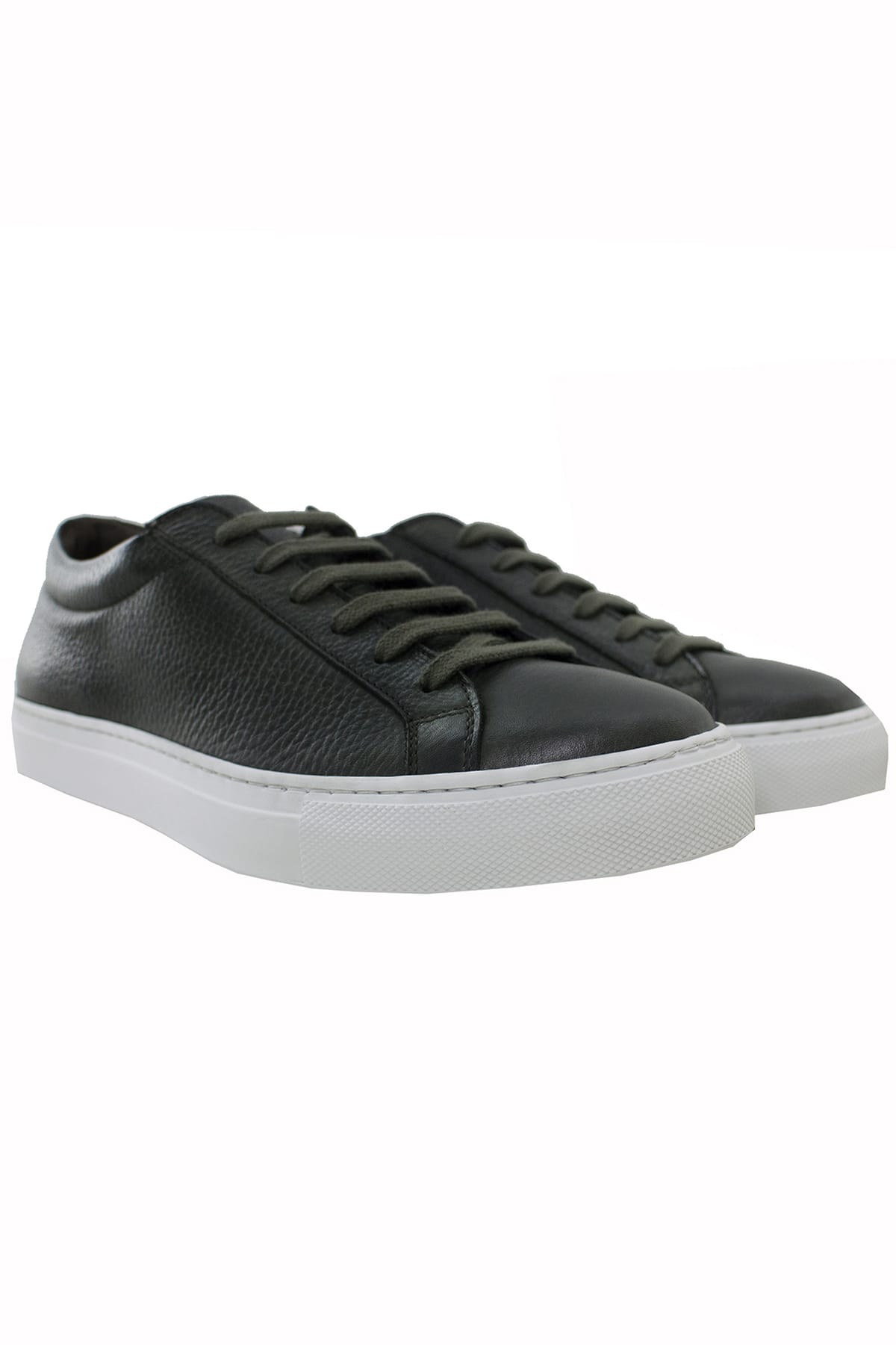 Sneakers uomo militare in vera pelle con suola in gomma bianca made in italy