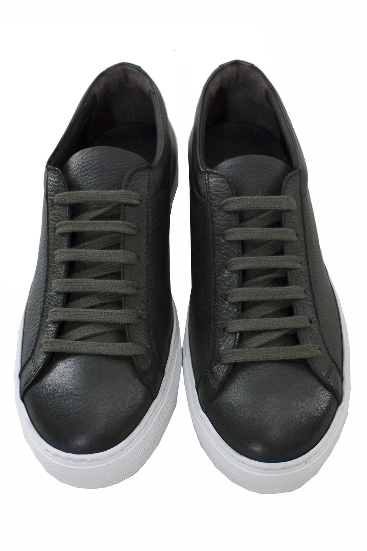 Sneakers uomo militare in vera pelle con suola in gomma bianca made in italy