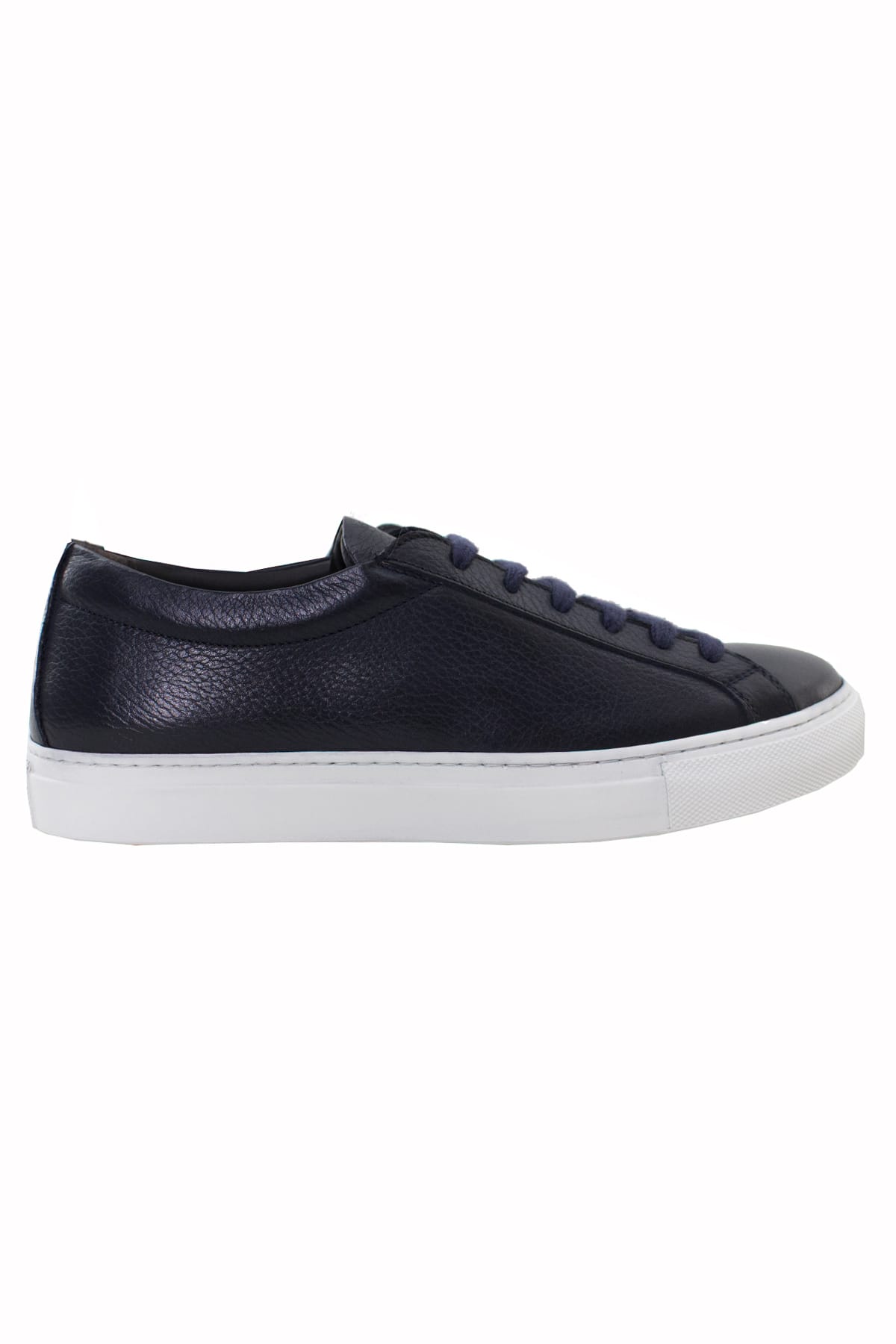 Sneakers uomo blu in vera pelle con suola in gomma bianca  made in italy